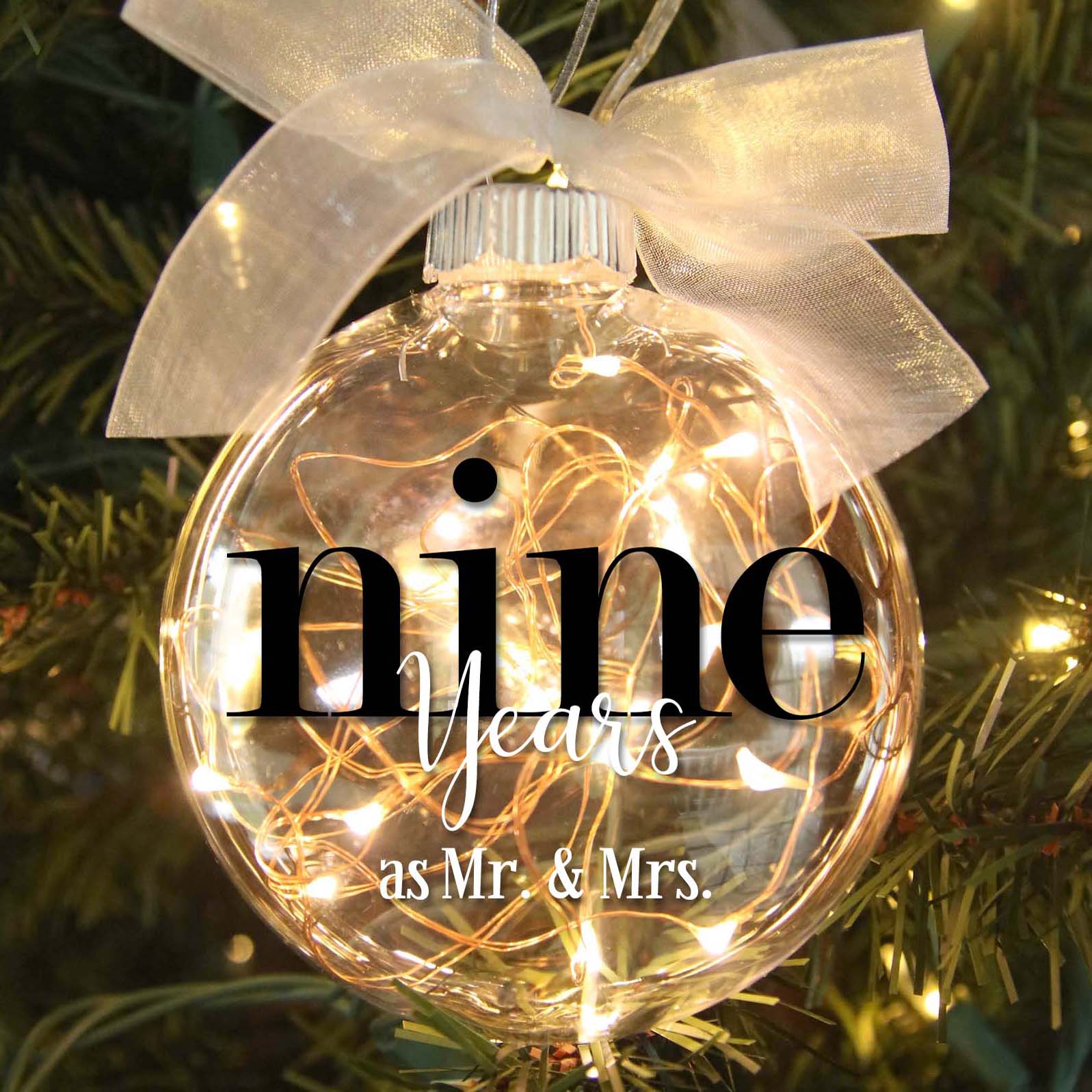 9th Wedding Anniversary Lighted Christmas Ornament
