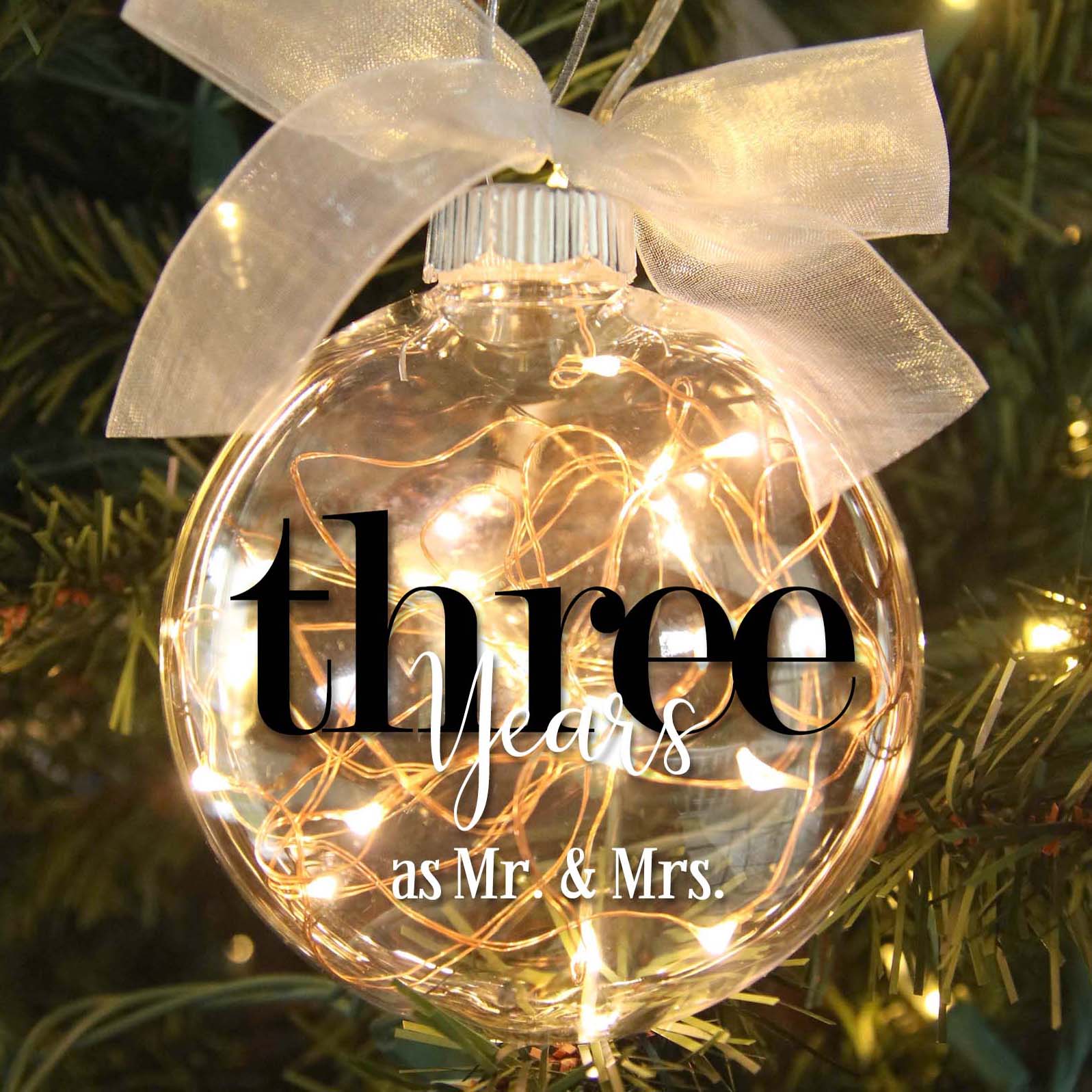 3rd Wedding Anniversary Lighted Christmas Ornament