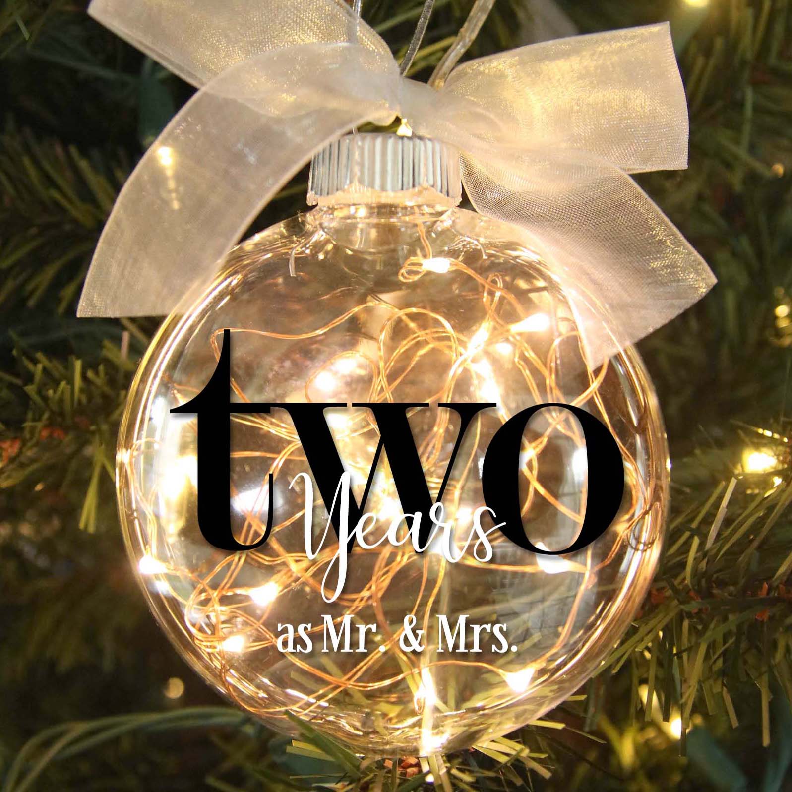 2nd Wedding Anniversary Lighted Christmas Ornament