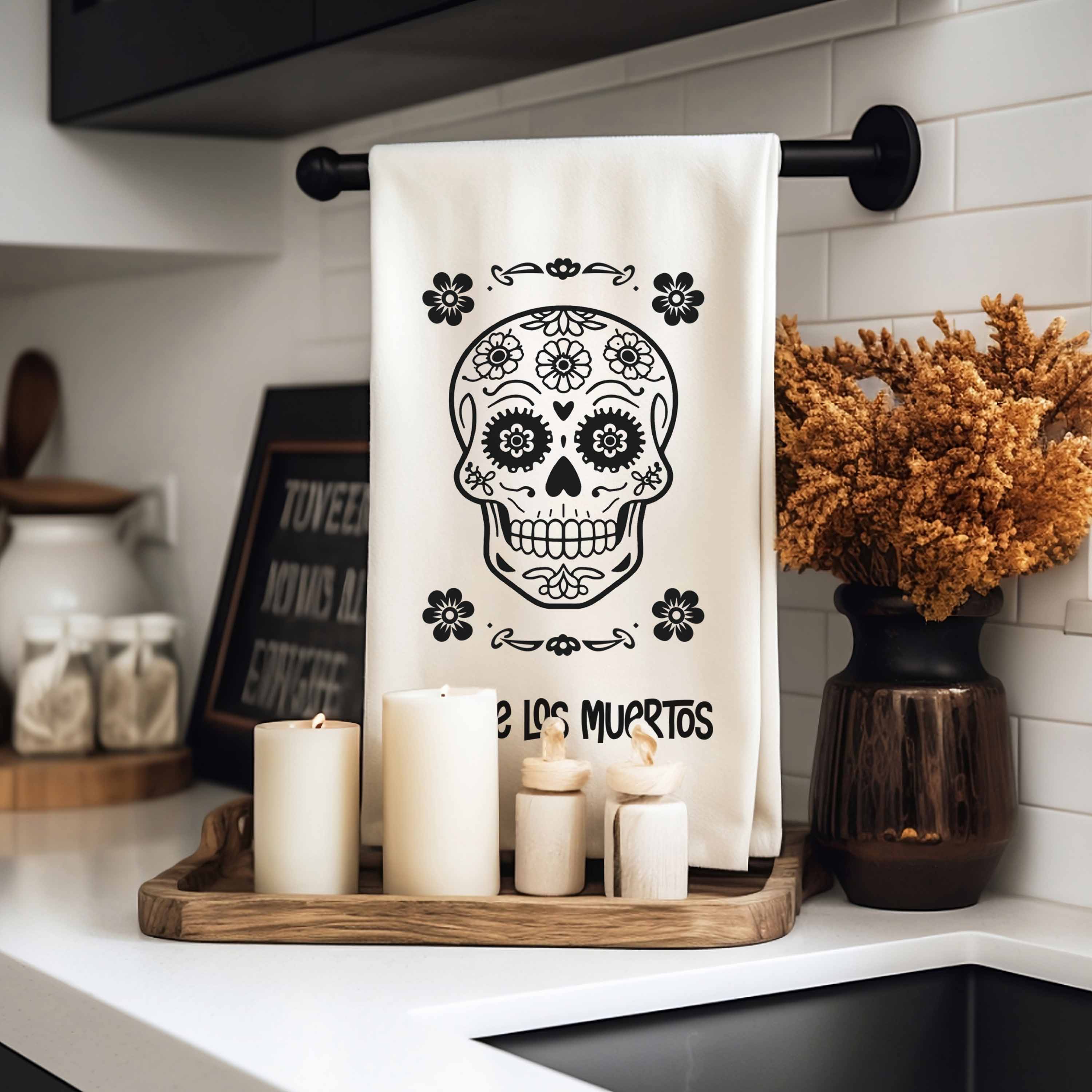 Día de los Muertos Kitchen Towel - Day of the Dead Sugar Skull - Firefly Wishes