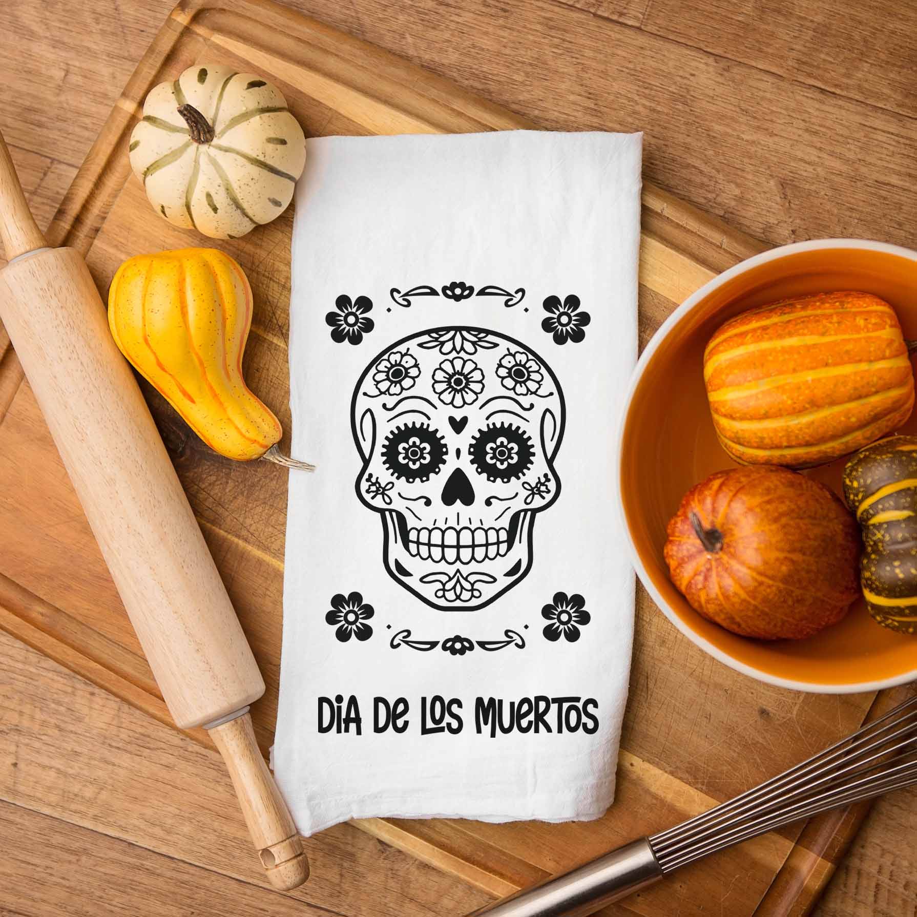 Día de los Muertos Kitchen Towel - Day of the Dead Sugar Skull - Firefly Wishes