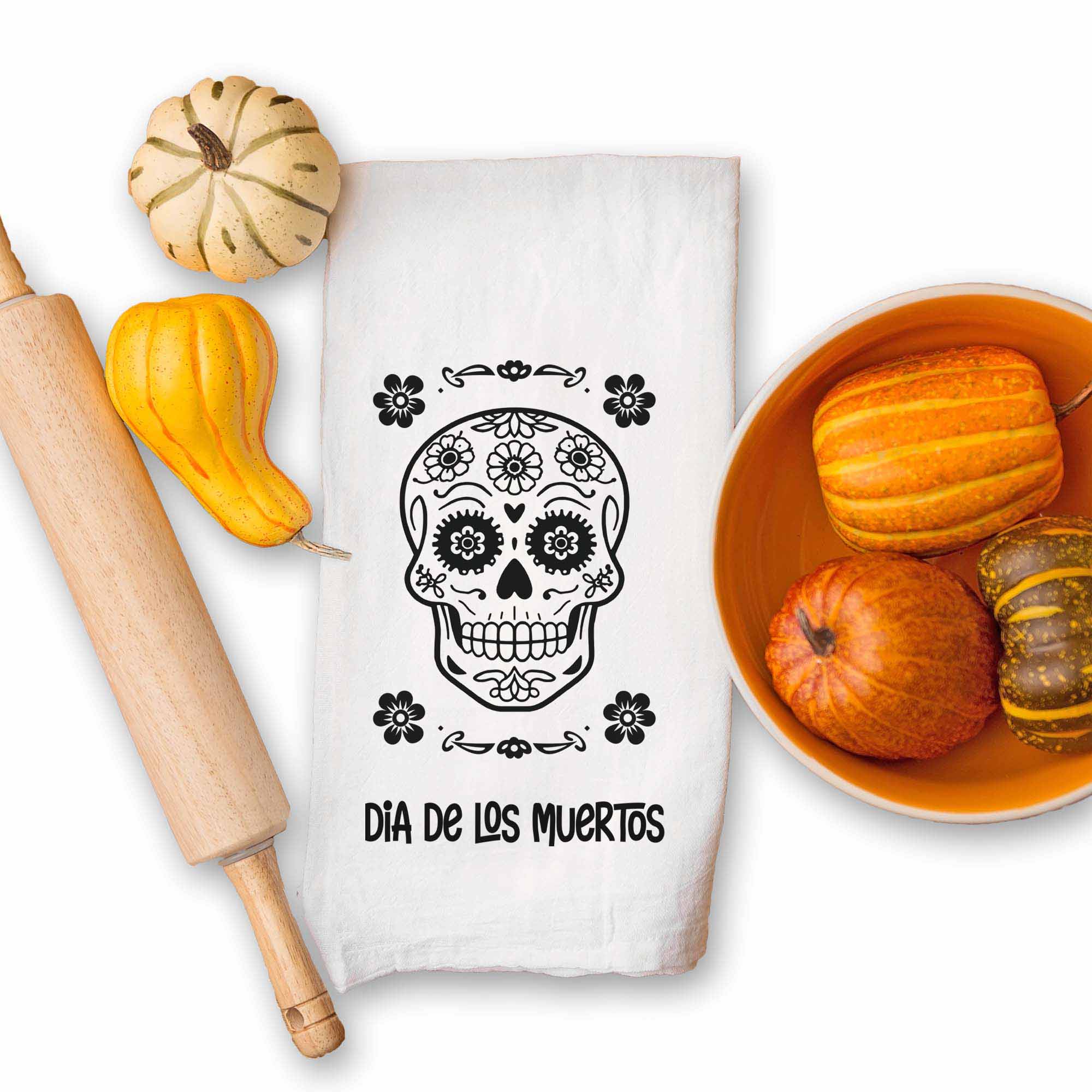 Día de los Muertos Kitchen Towel - Day of the Dead Sugar Skull - Firefly Wishes