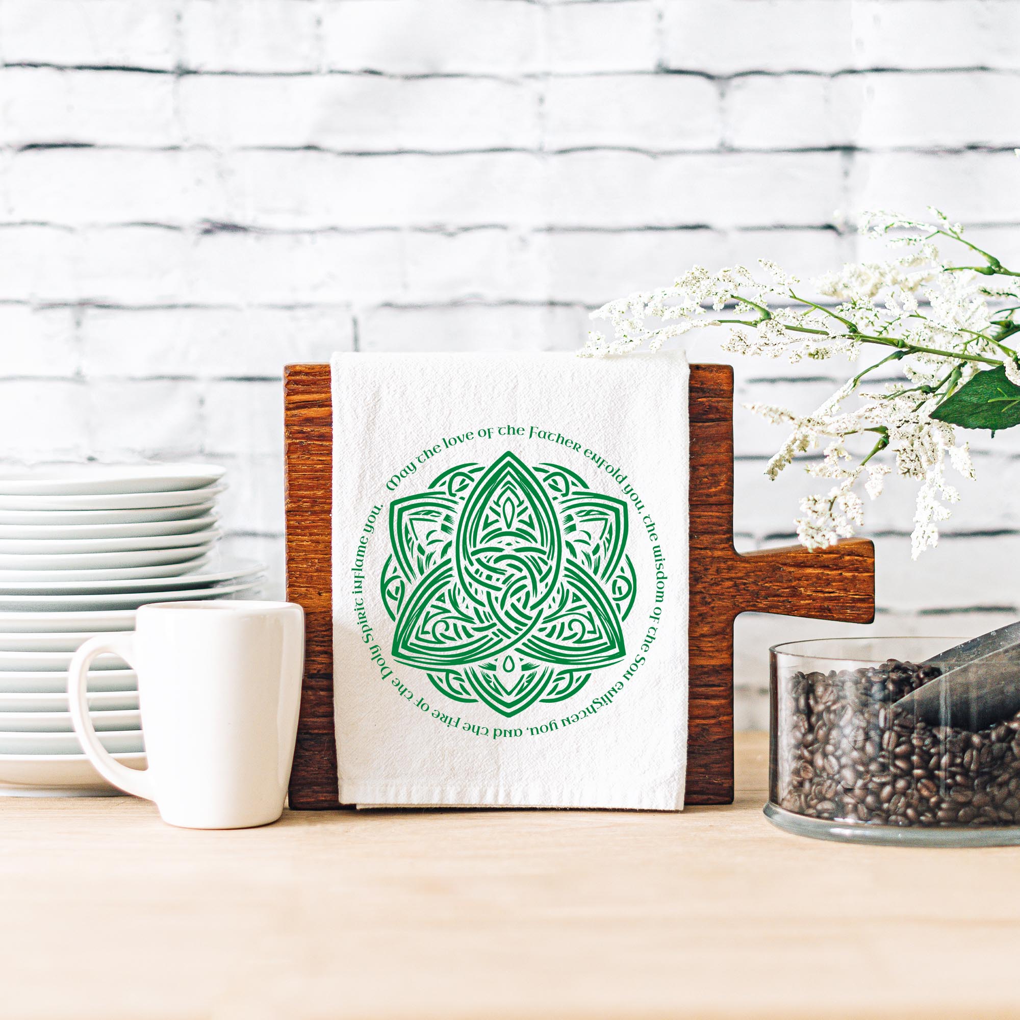 Trinity Knot Celtic Kitchen Towel, Irish Blessing Tea Towel