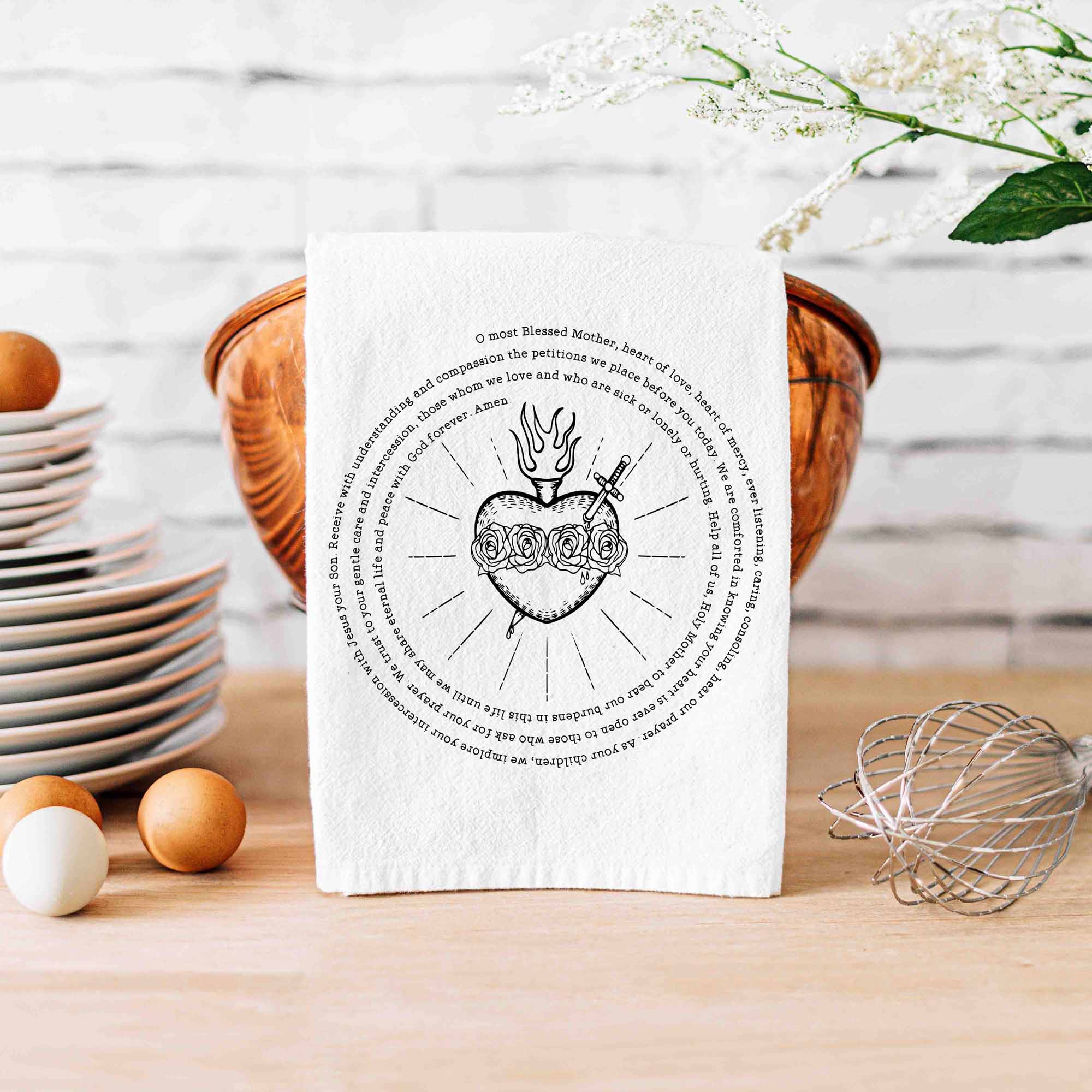 Immaculate Heart of Mary Kitchen Towel - Firefly Wishes