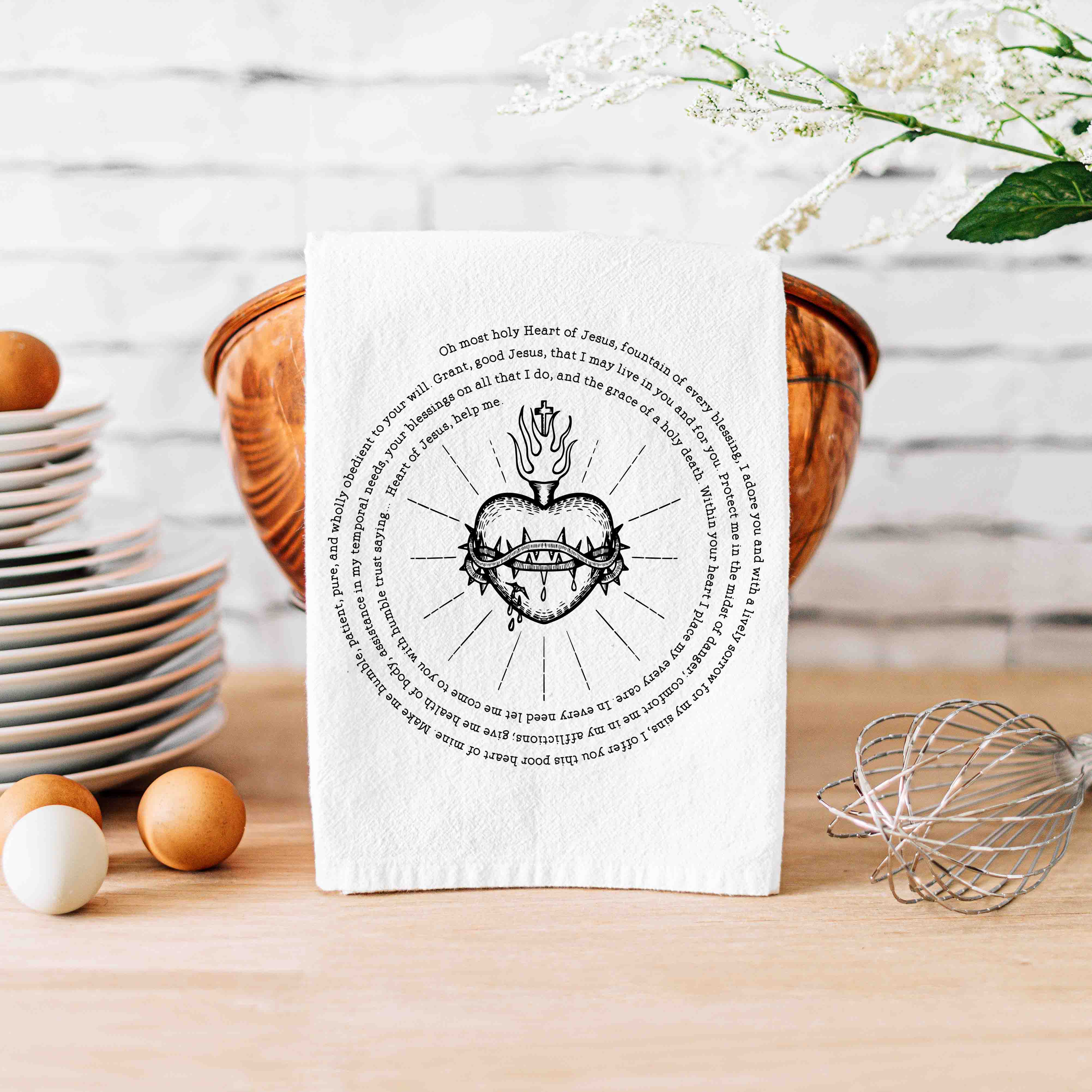 Sacred Heart of Jesus Kitchen Towel - Firefly Wishes