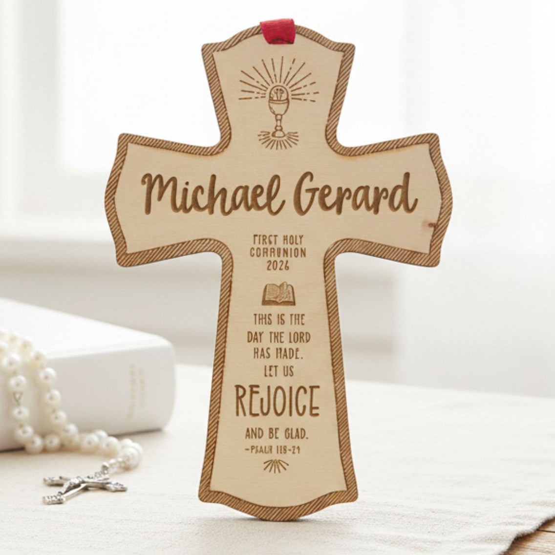 First Holy Communion Wood Cross Ornament - Firefly Wishes