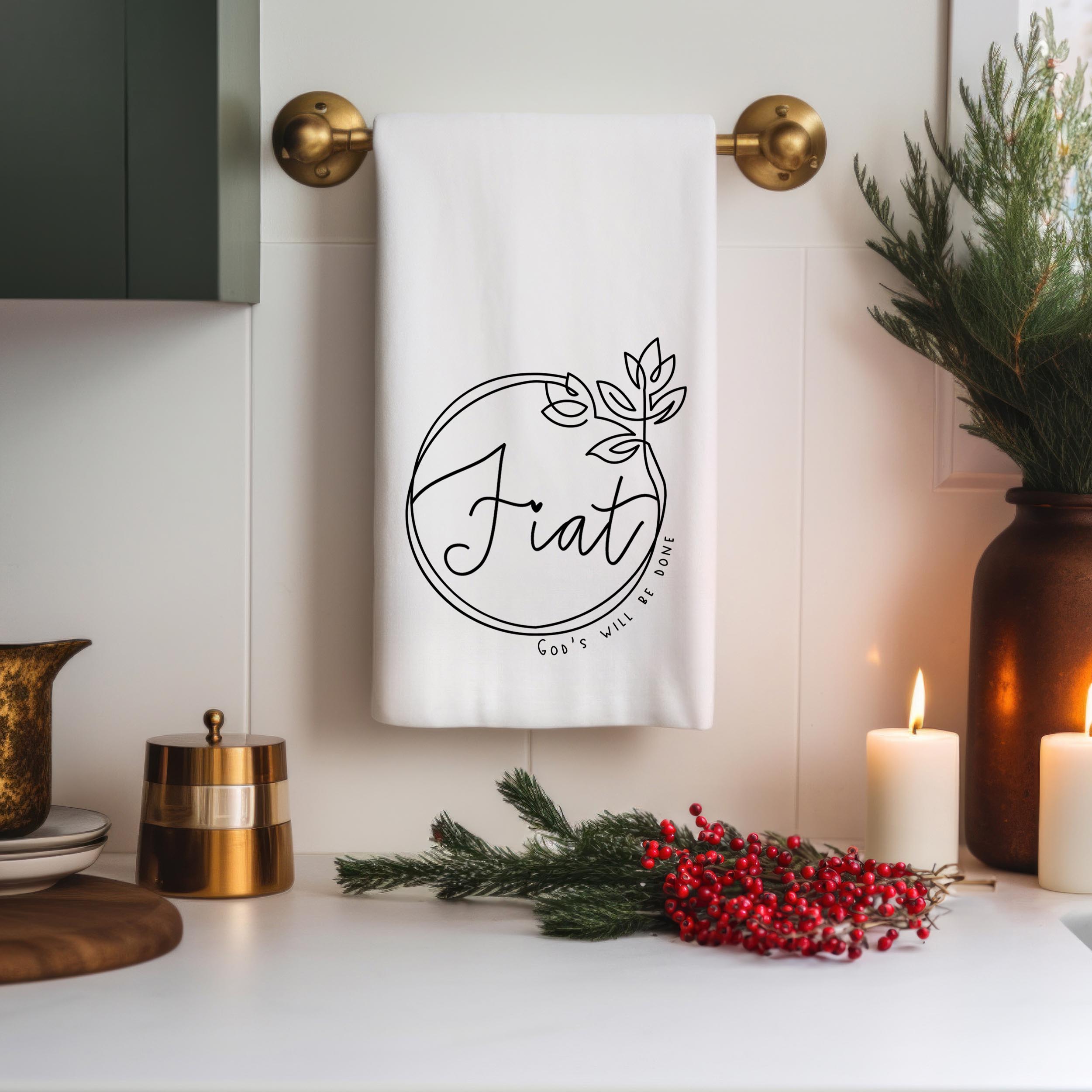 Fiat Catholic Kitchen Towel – Marian “Yes” & Catholic Faith Inspiration - Firefly Wishes
