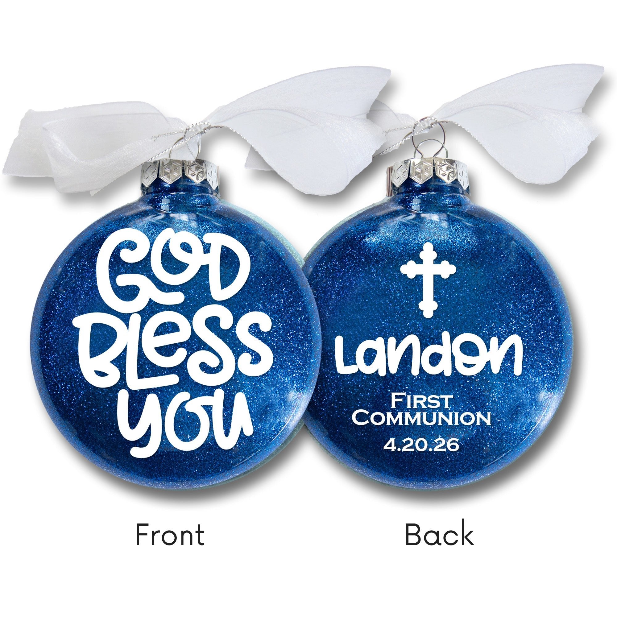 First Communion Glitter Christmas Ornament - God bless - Firefly Wishes