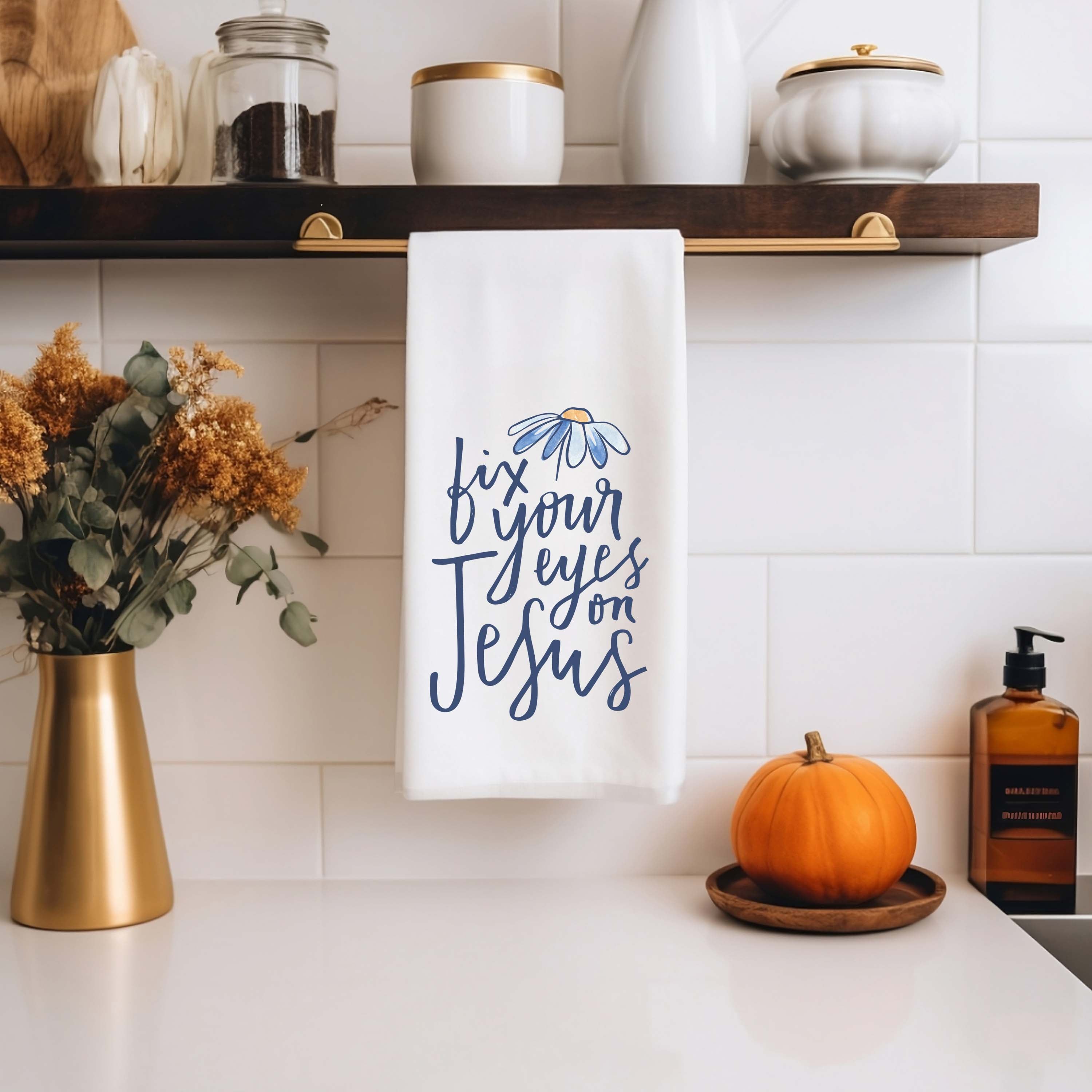 Fix Your Eyes on Jesus – Christian Bible Verse Kitchen Towel (Hebrews 12:2)