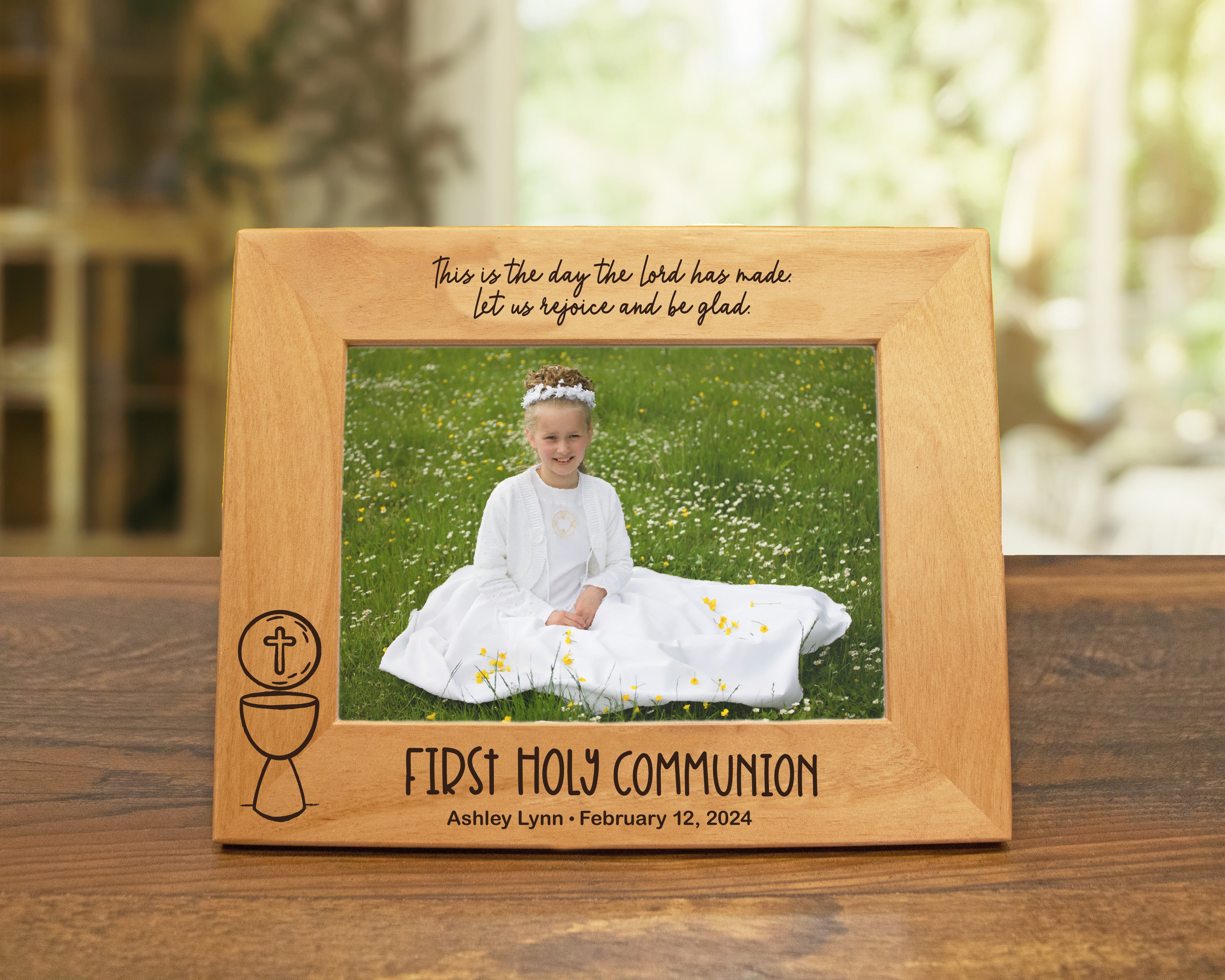 First Holy Communion Wood Picture Frame - Classic Chalice