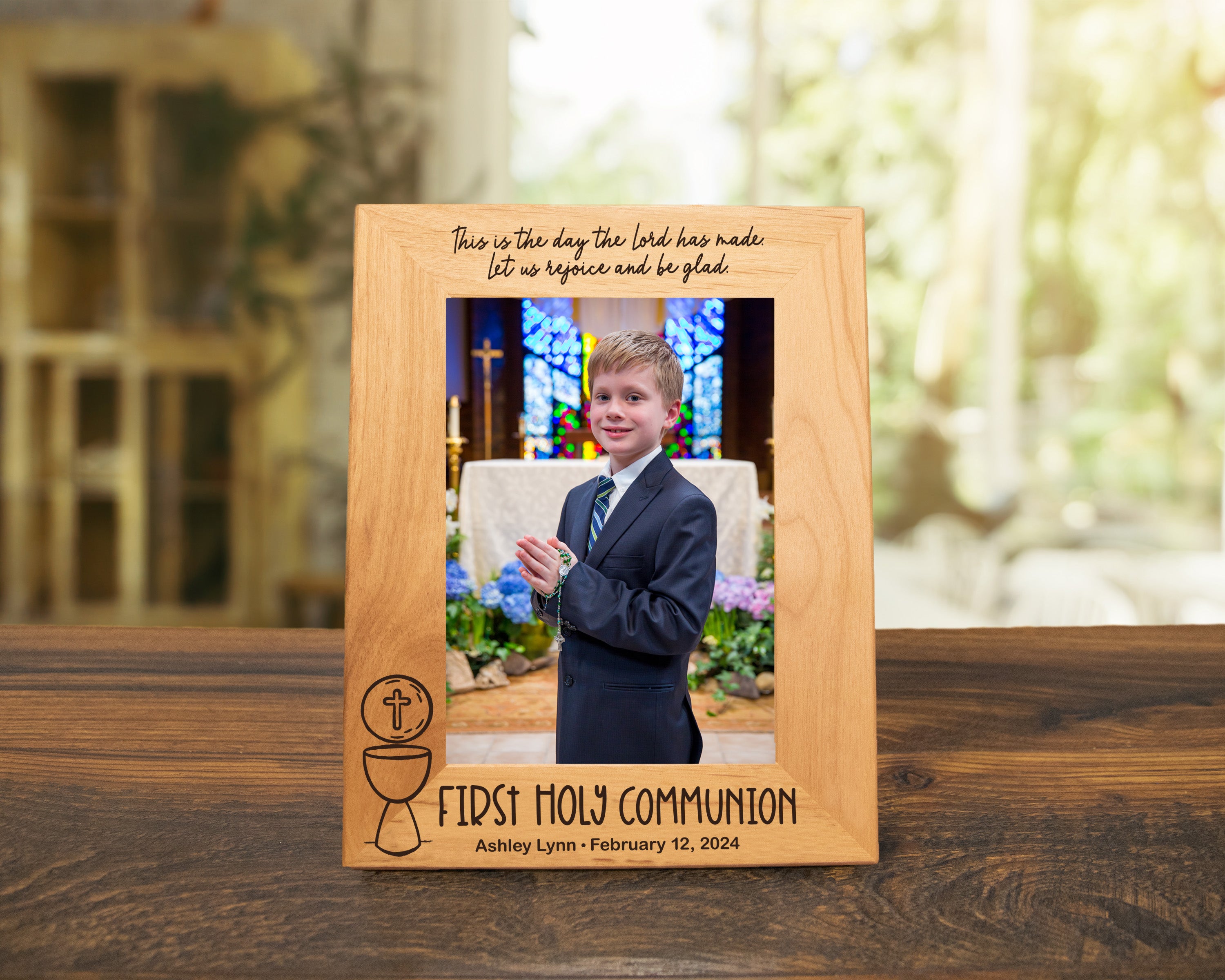 First Holy Communion Wood Picture Frame - Classic Chalice