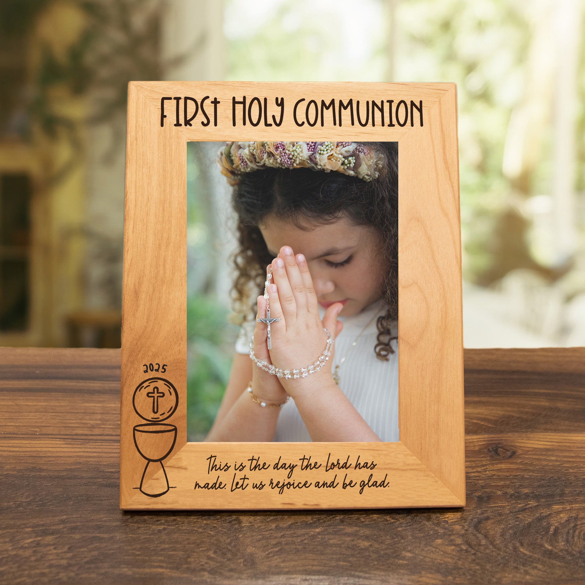 First Holy Communion 2025 Wood Picture Frame – Classic Chalice (Limited Closeout)