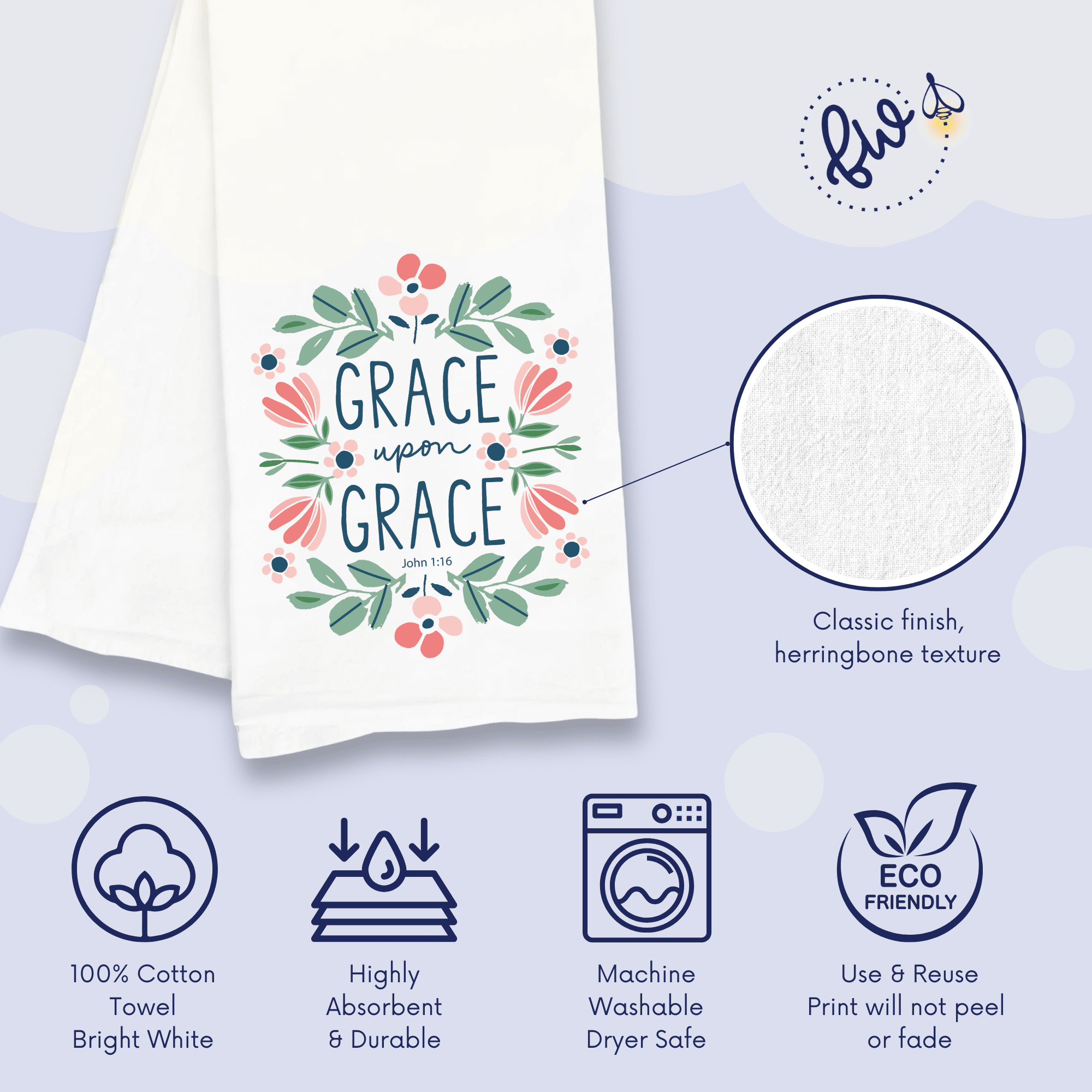 Grace Upon Grace Kitchen Towel - John 1:16 Bible Verse - Firefly Wishes