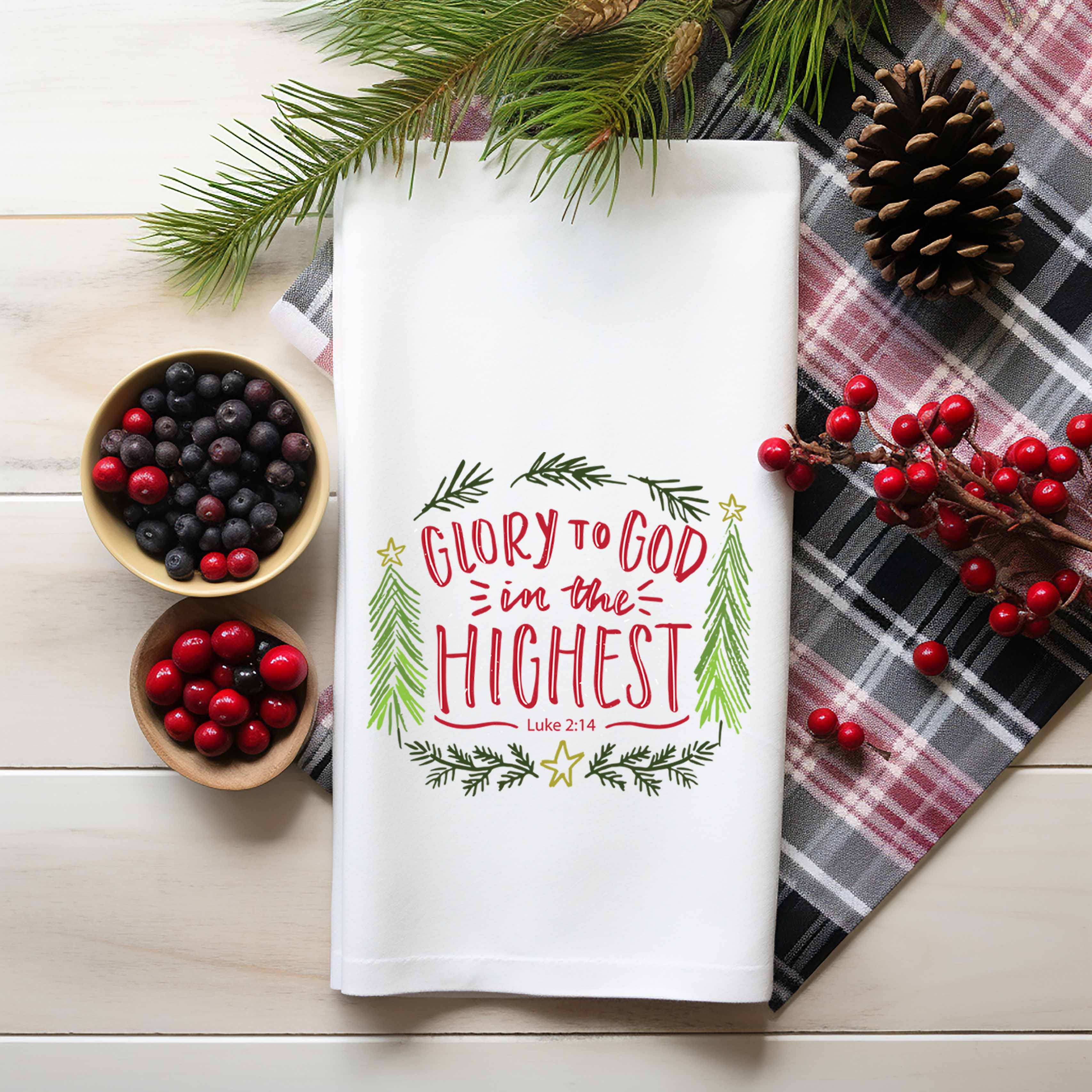 Christian Christmas Kitchen Towel – Glory to God in the Highest (Luke 2:14) - Firefly Wishes