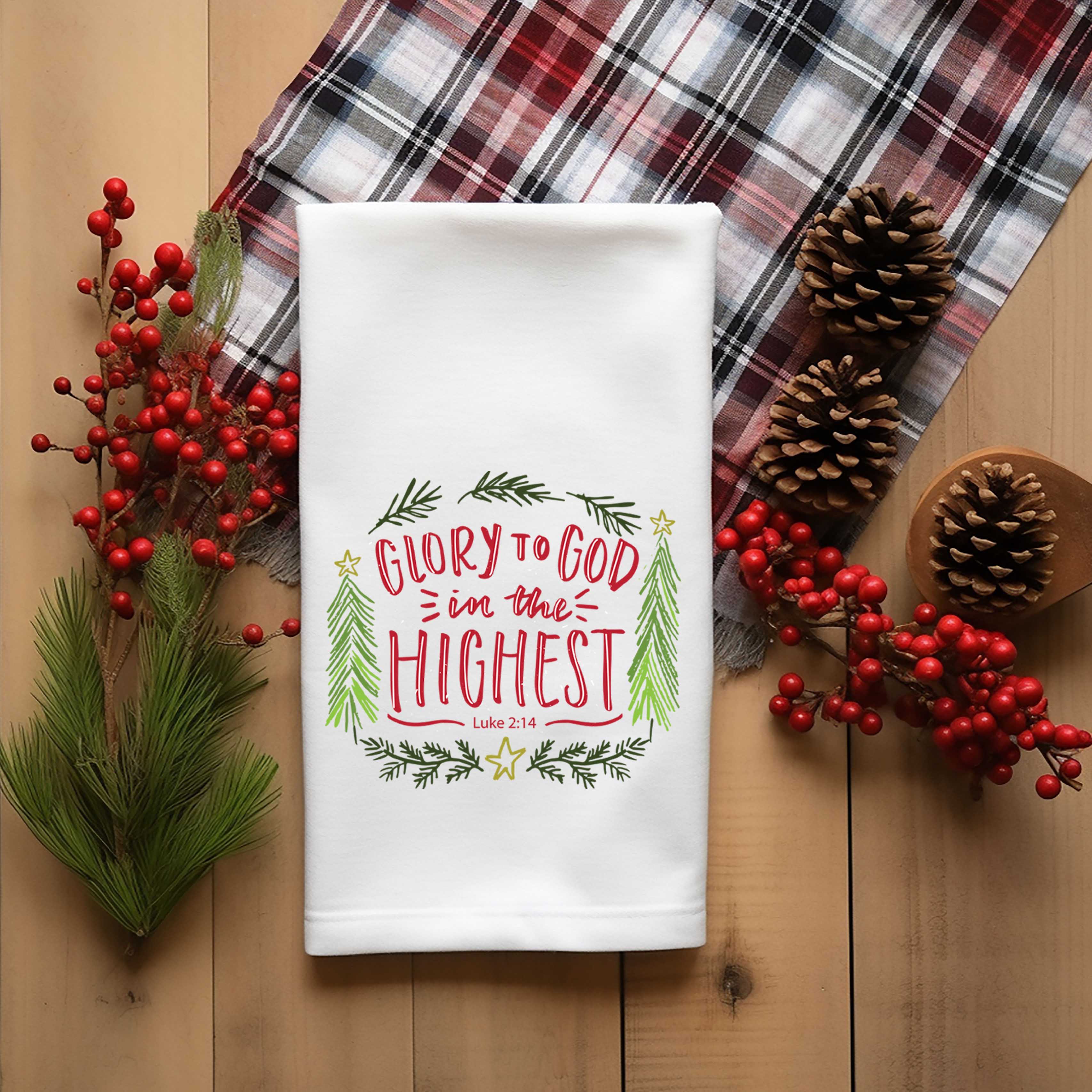 Christian Christmas Kitchen Towel – Glory to God in the Highest (Luke 2:14) - Firefly Wishes