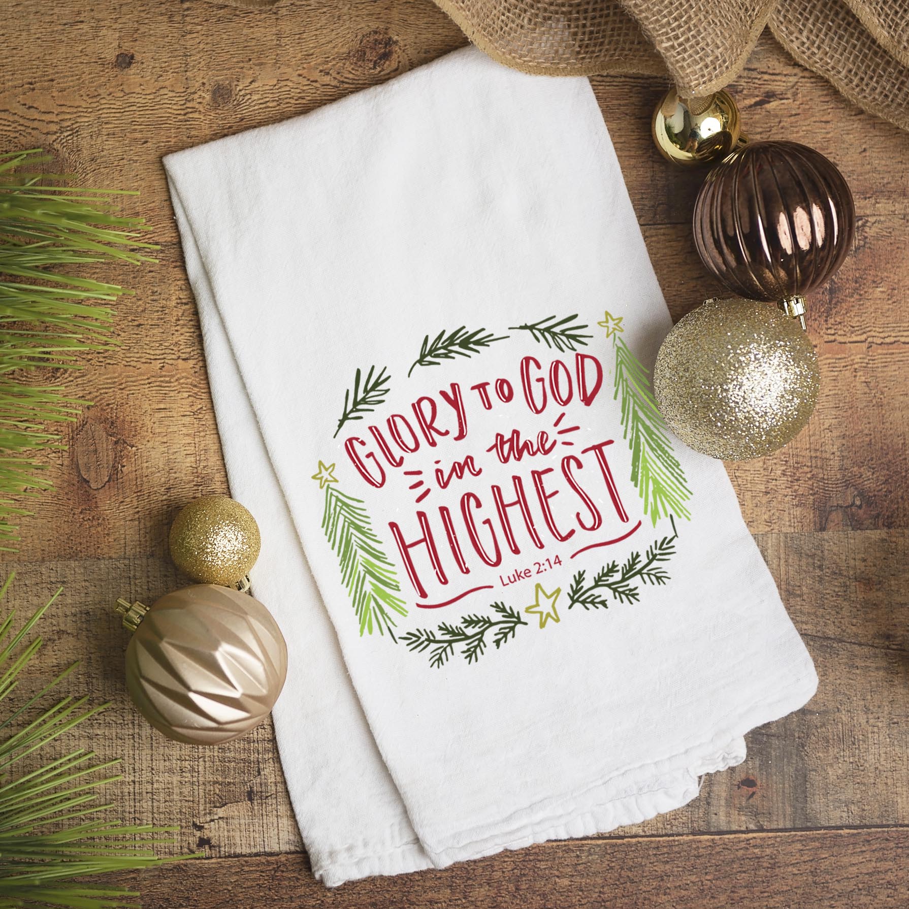 Christian Christmas Kitchen Towel – Glory to God in the Highest (Luke 2:14) - Firefly Wishes