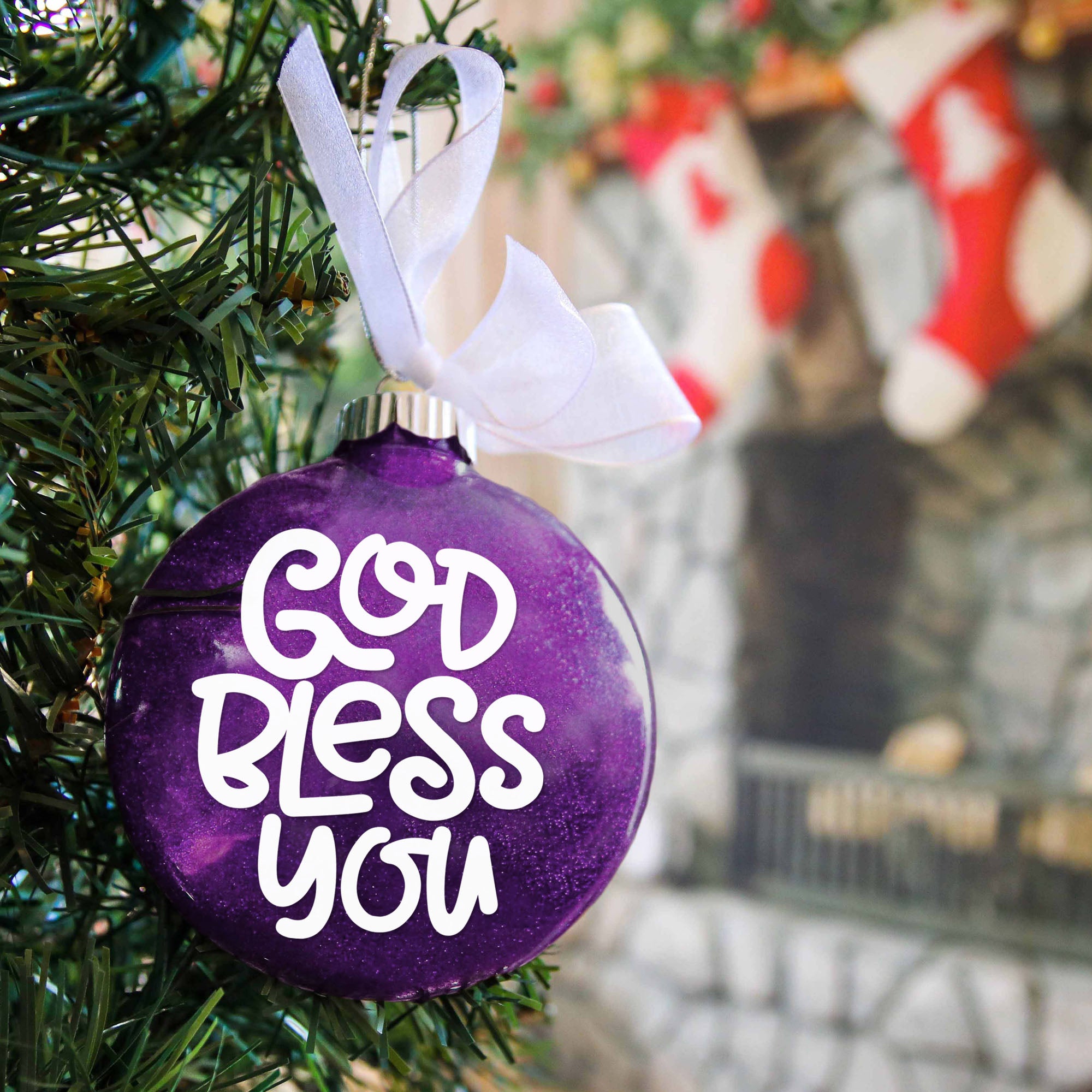 First Communion Glitter Christmas Ornament - God bless
