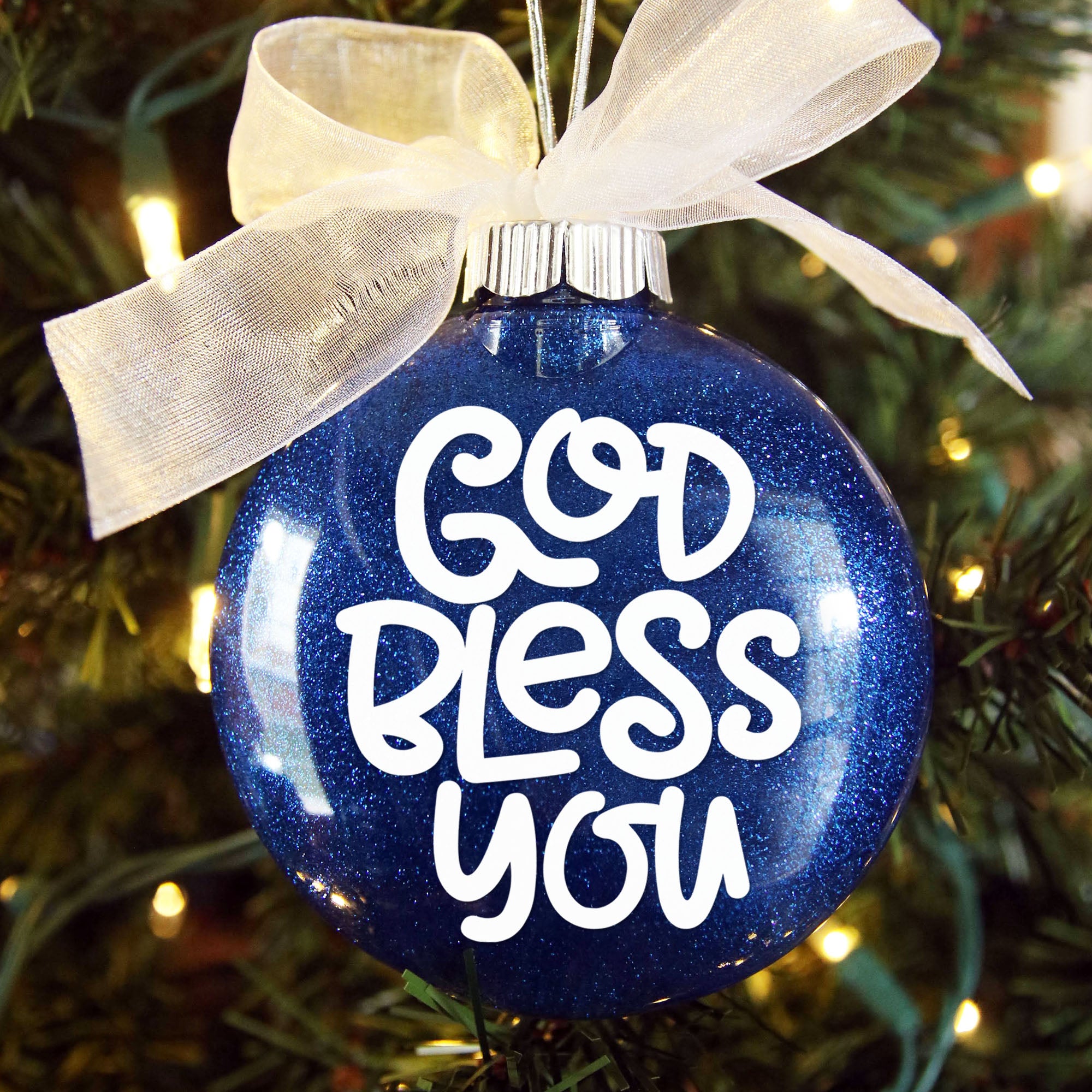 Personalized Baptism Glitter Ornament – God Bless You Keepsake