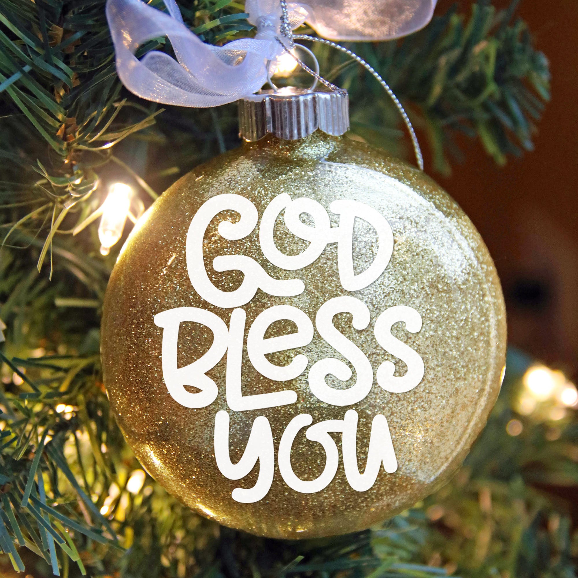 Personalized Baptism Glitter Ornament – God Bless You Keepsake