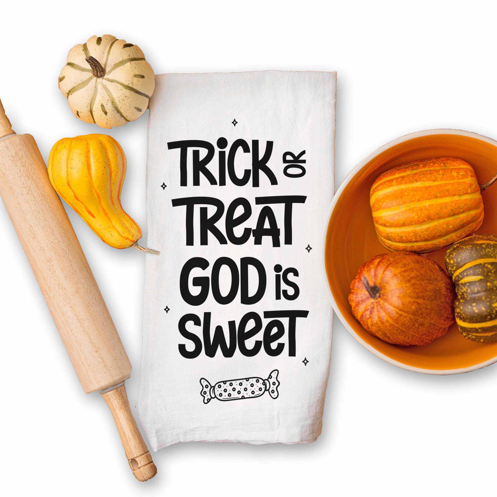 Halloween Christian Kitchen Towel - Trick or Treat God is Sweet - Firefly Wishes