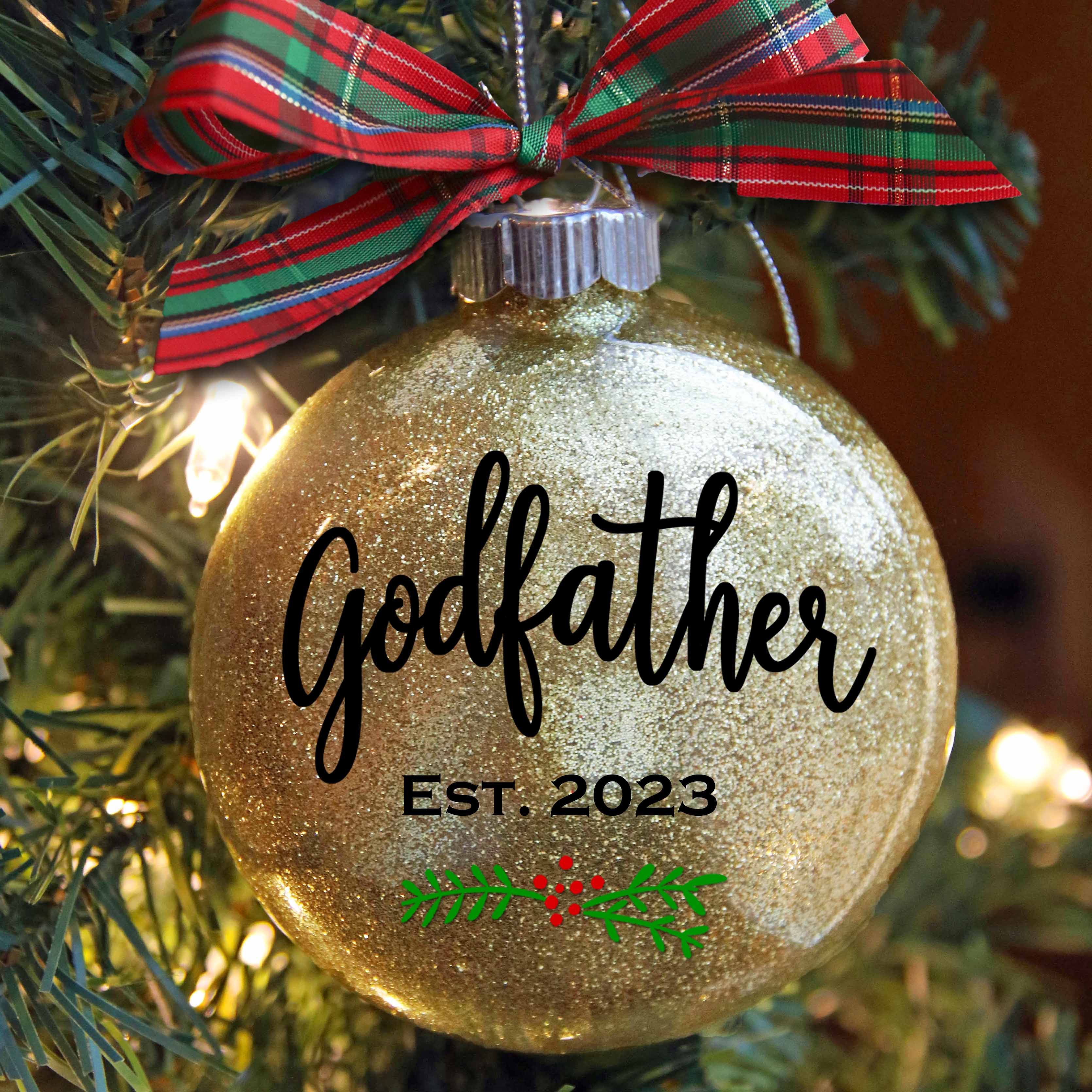Godfather Glitter Christmas Ornament - Firefly Wishes