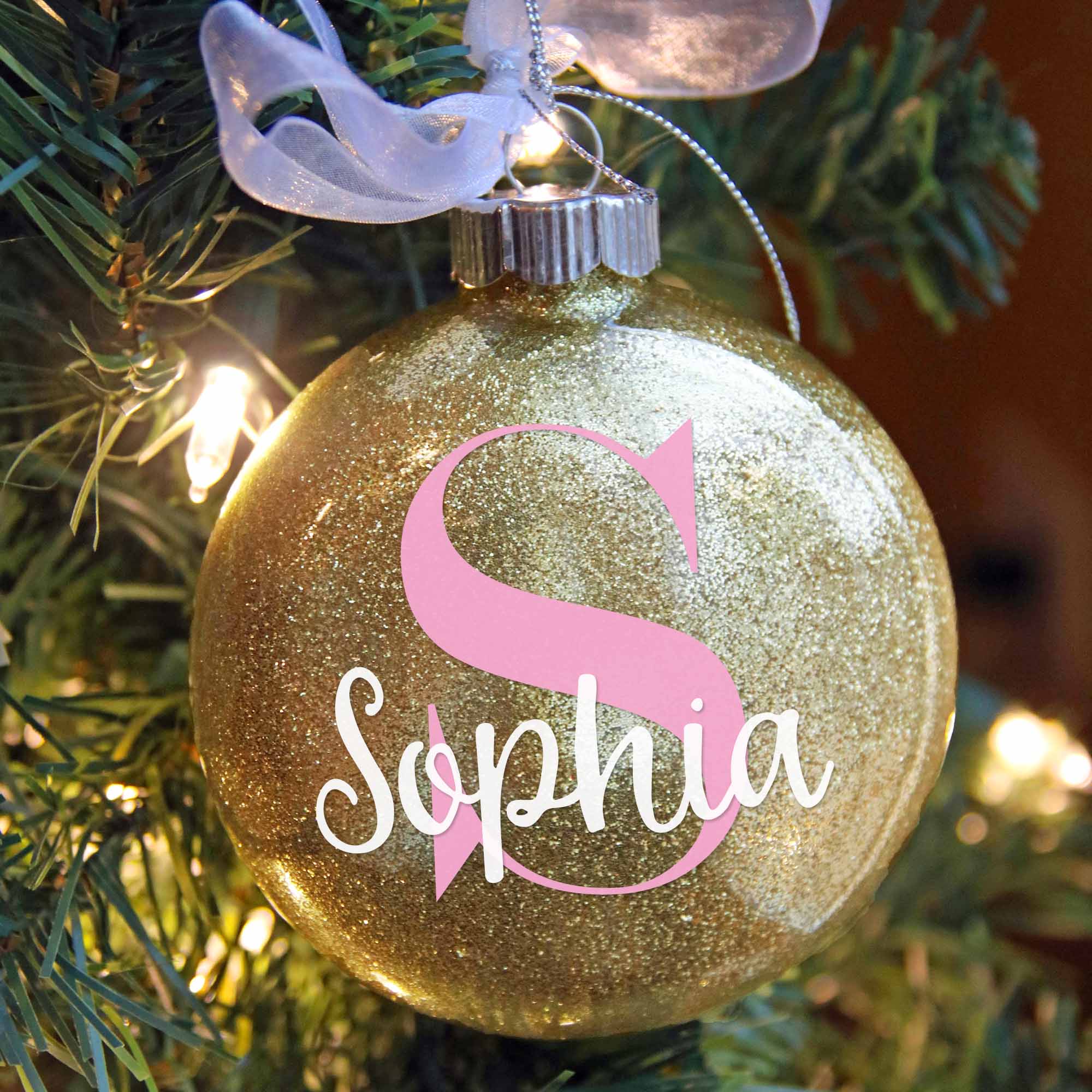 Baby Girl Birth Stats Glitter Christmas Ornament