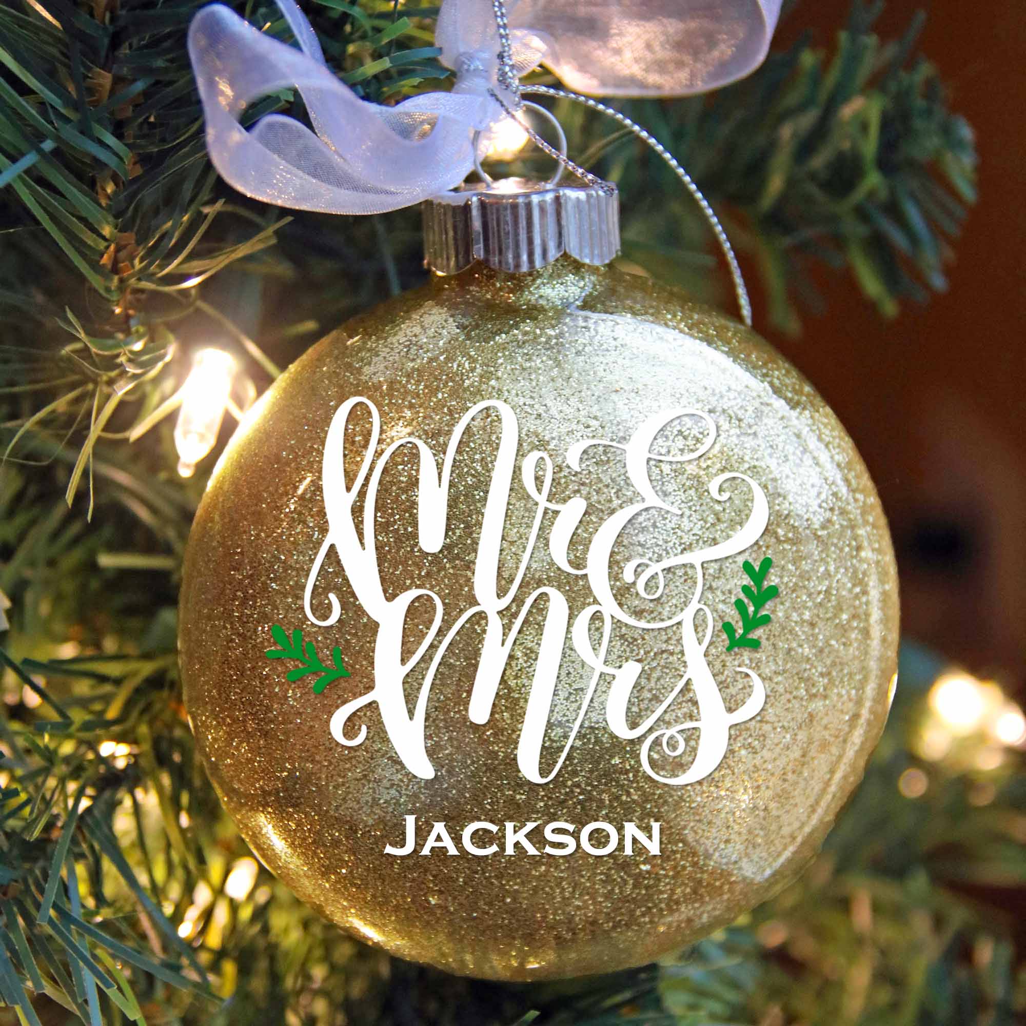 Mr & Mrs Our First Christmas Glitter Ornament