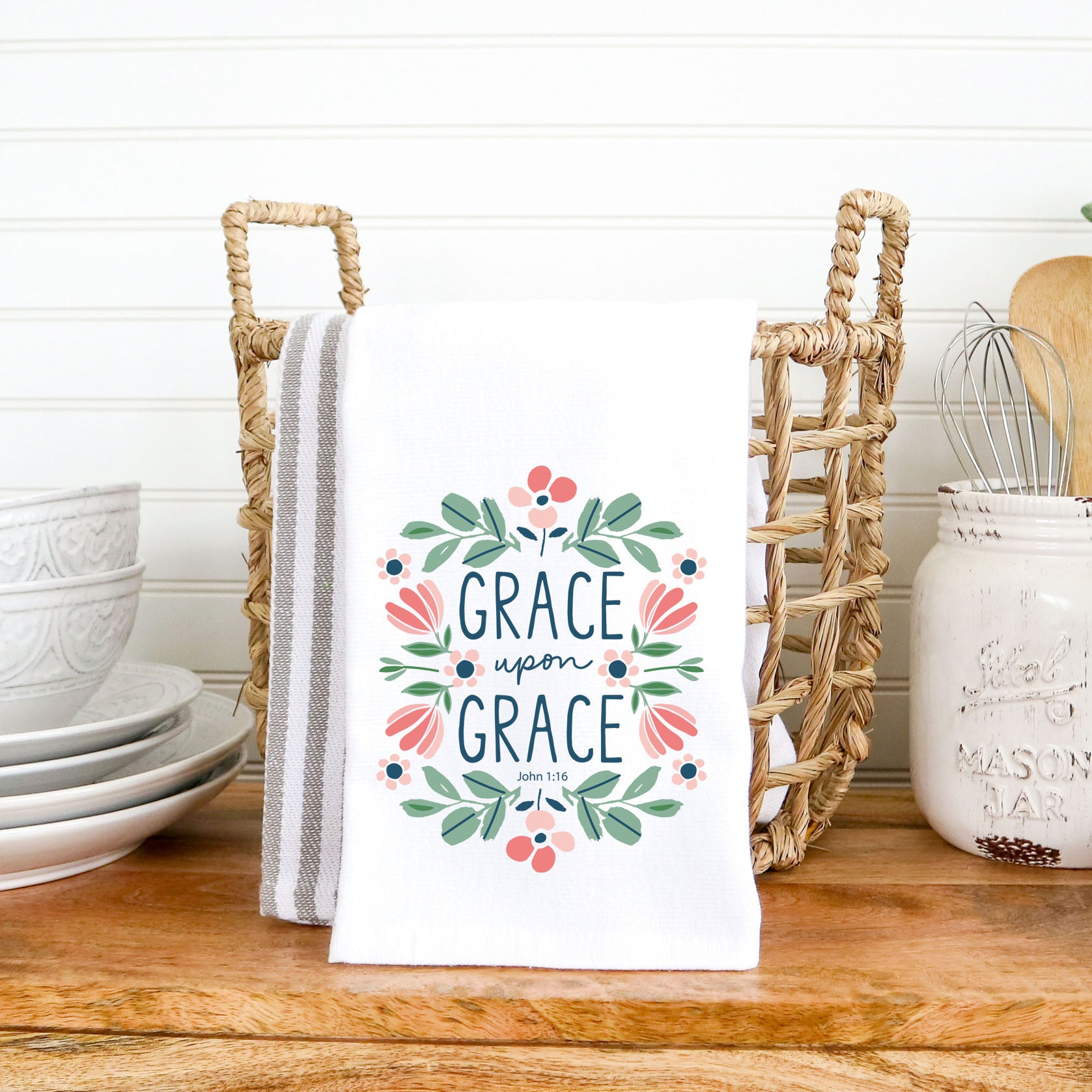 Grace Upon Grace Kitchen Towel – John 1:16 Bible Verse