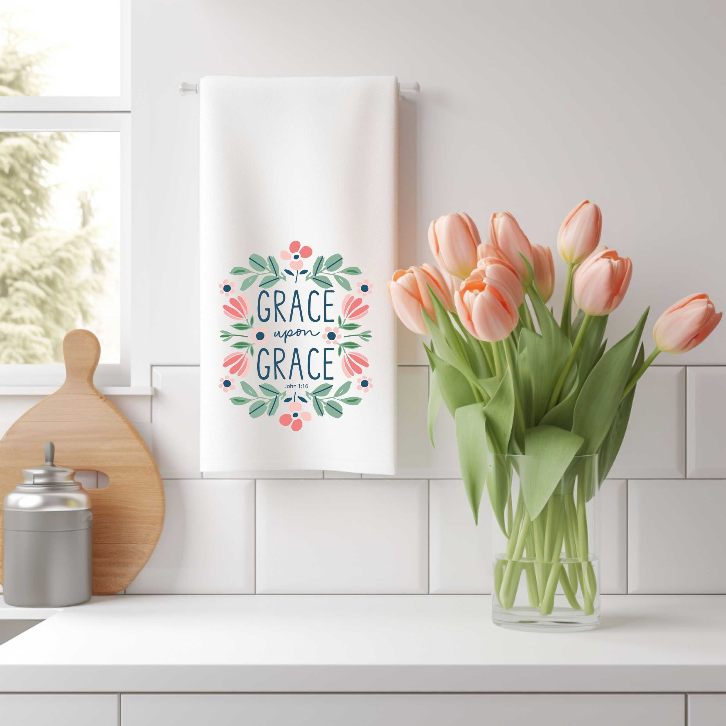 Grace Upon Grace Kitchen Towel - John 1:16 Bible Verse