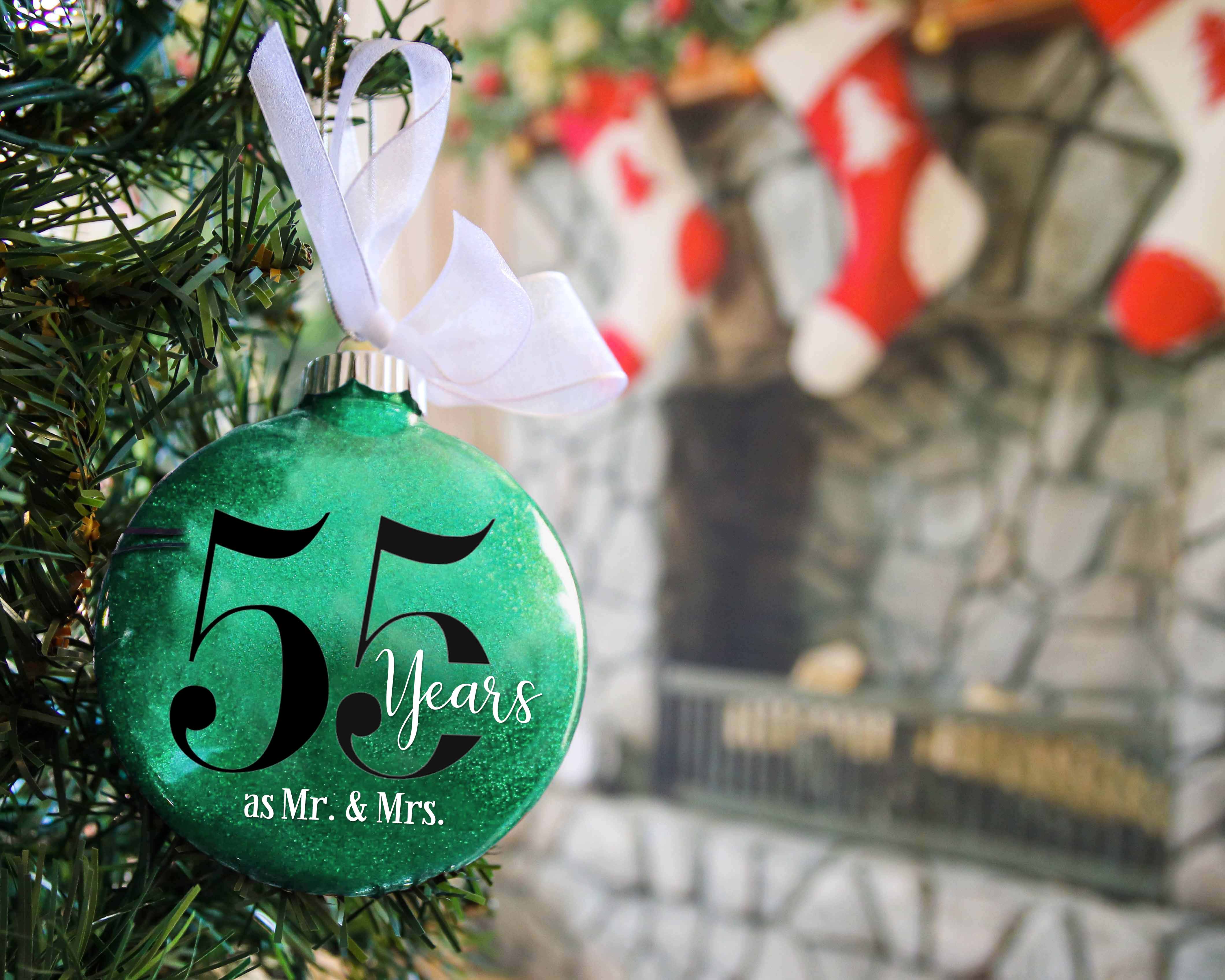 55th Wedding Anniversary Glitter Christmas Ornament