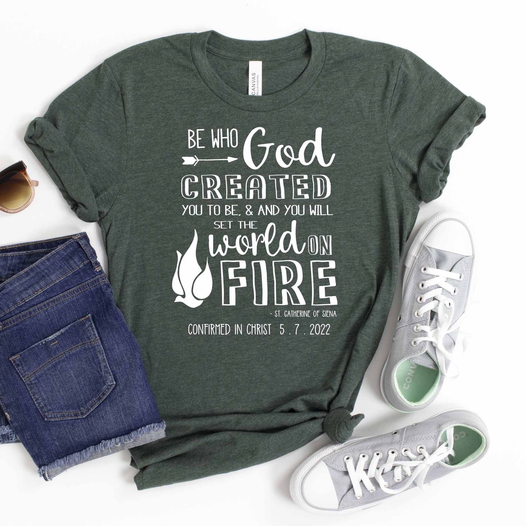 St. Catherine of Siena Catholic Confirmation T-Shirt - Be Who God Created You To Be