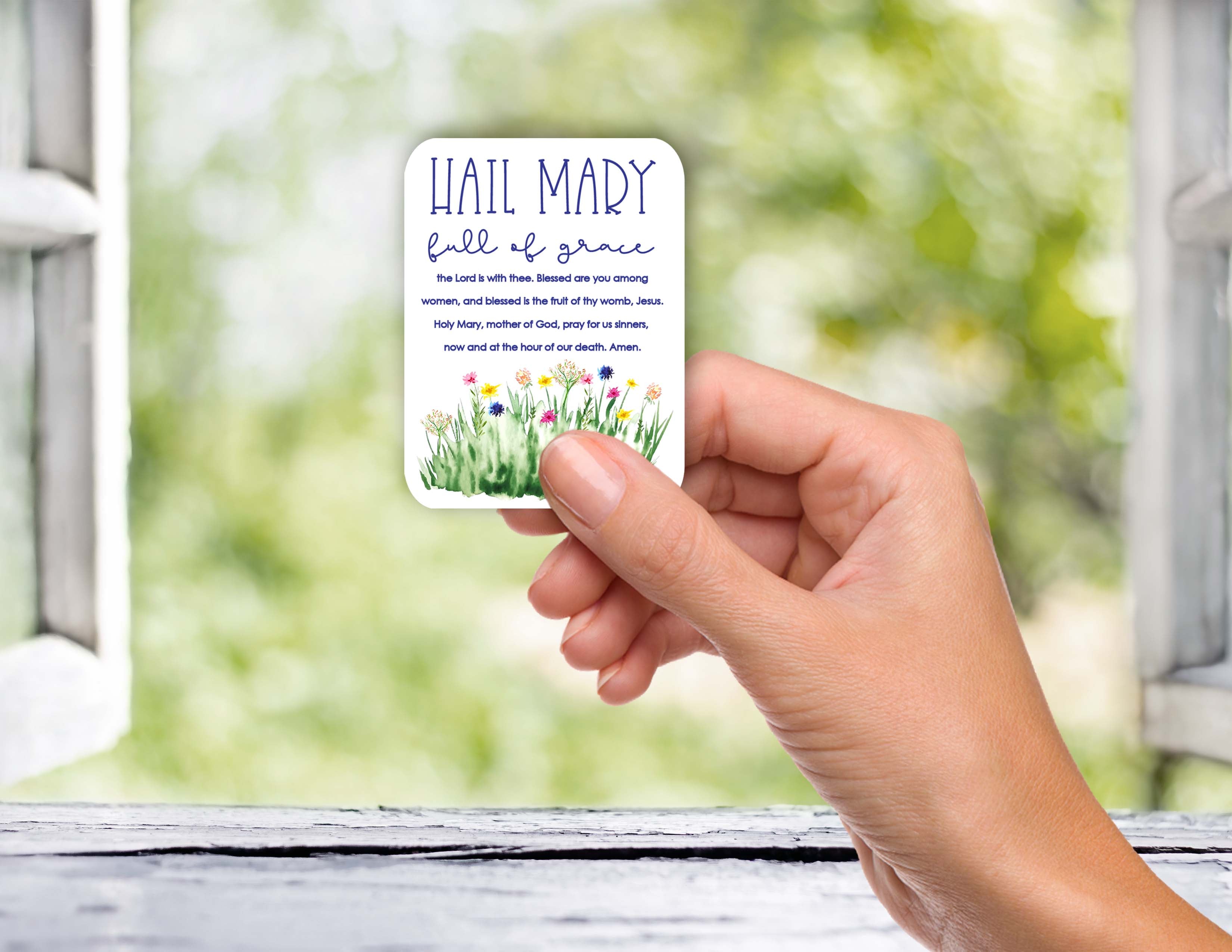 Hail Mary Waterproof Vinyl Sticker – Catholic Prayer & Devotion