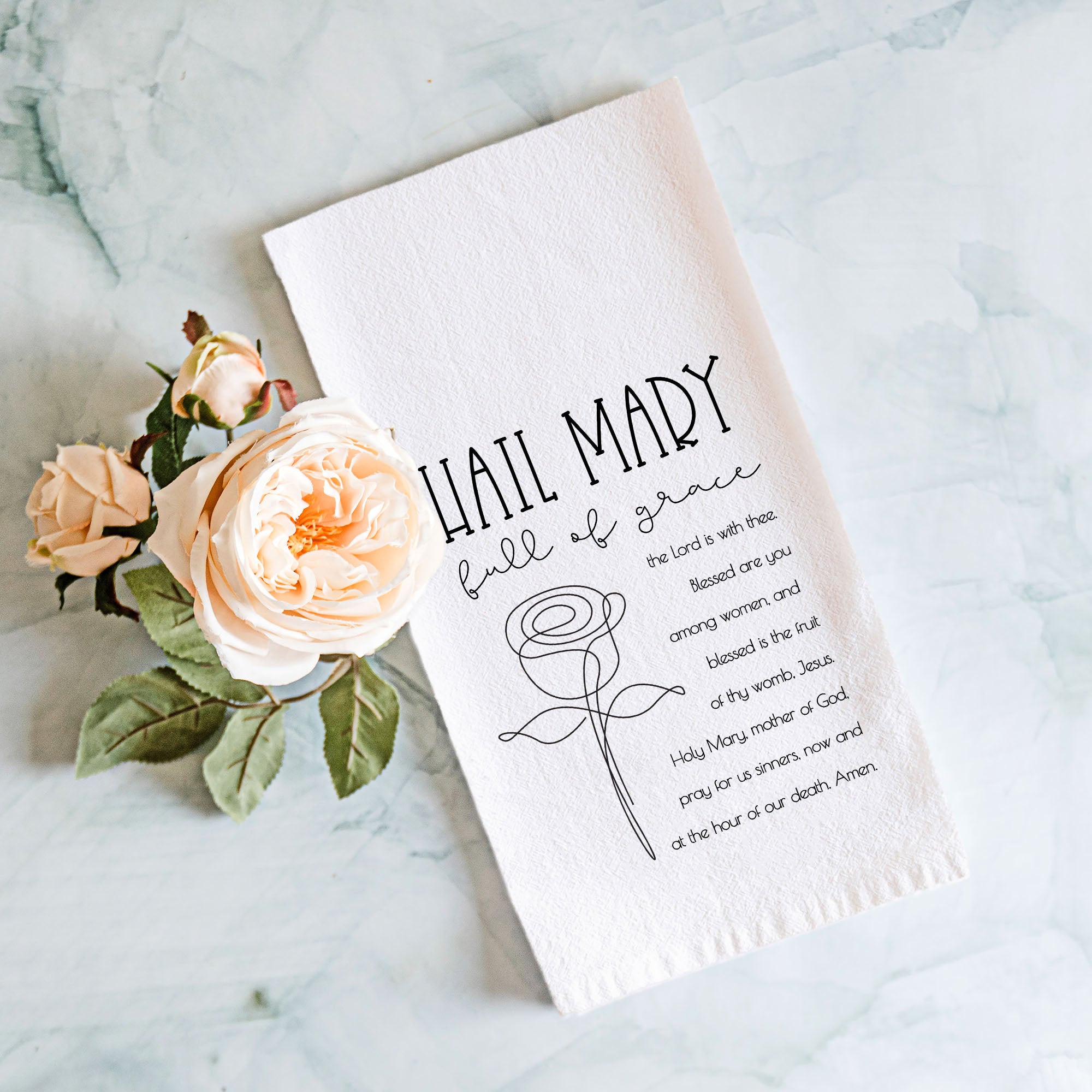 Hail Mary Kitchen Towel - Catholic Prayer Tea Towel - Firefly Wishes