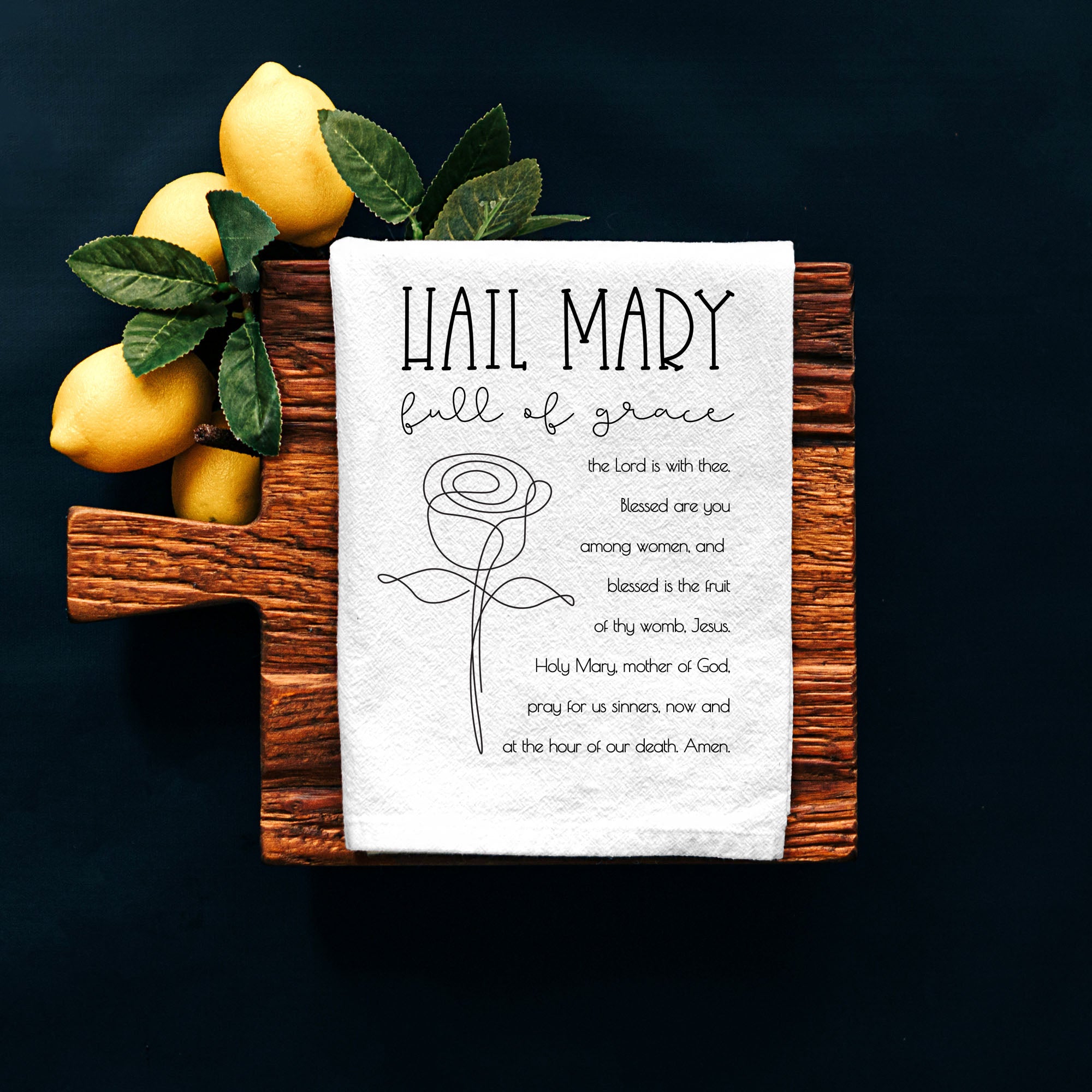 Hail Mary Kitchen Towel – Catholic Prayer Tea Towel