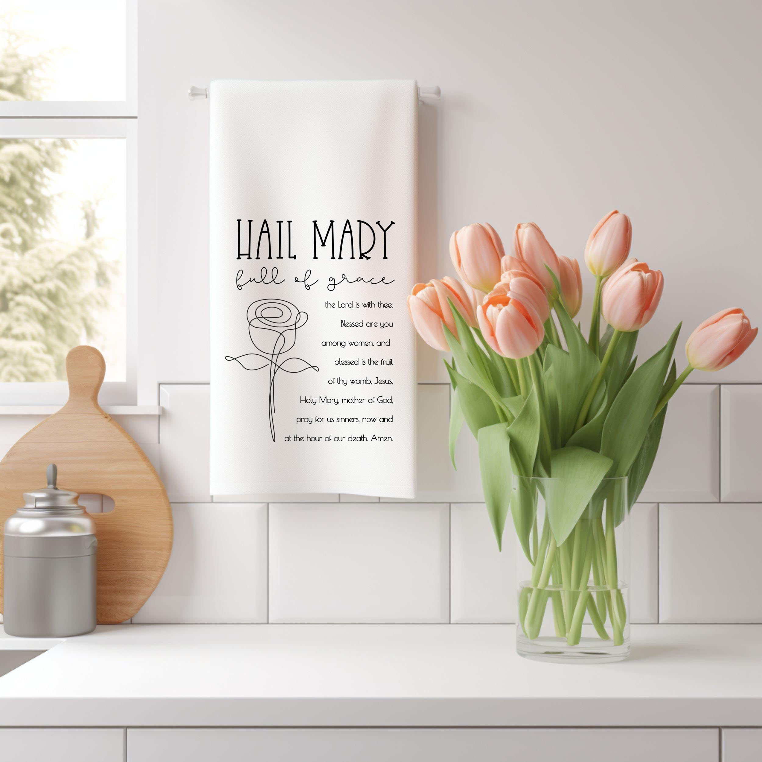 Hail Mary Kitchen Towel – Catholic Prayer Tea Towel