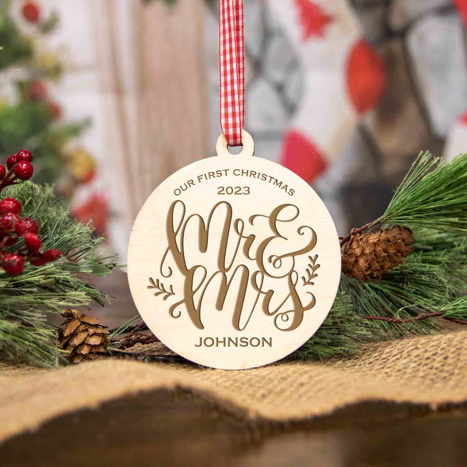 Mr & Mrs Our First Christmas Wood Christmas Ornament