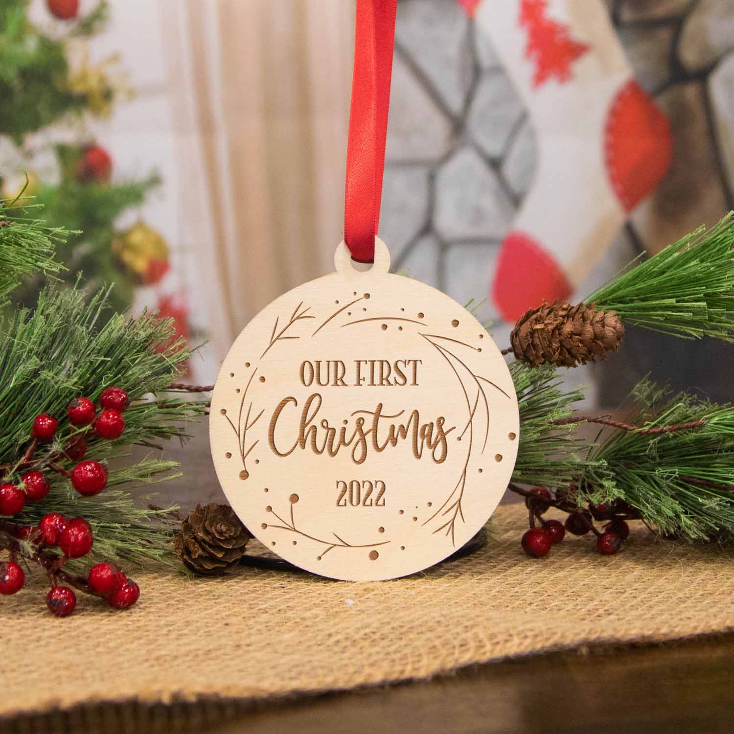 Our First Christmas Married Wood Christmas Ornament