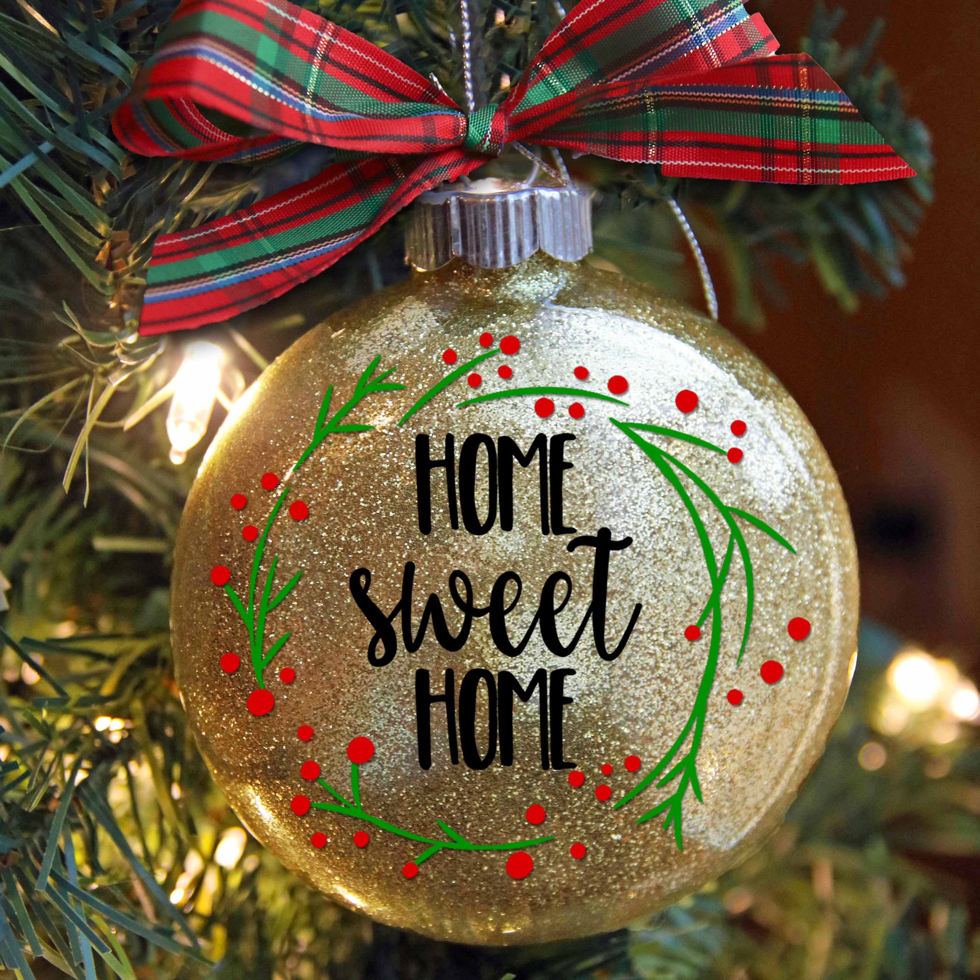 Personalized Home Sweet Home Glitter Christmas Ornament - Names & Address - Firefly Wishes