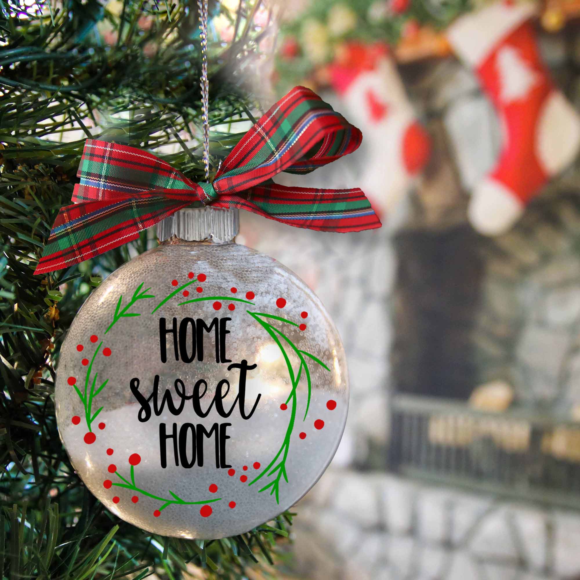 Personalized Home Sweet Home Glitter Christmas Ornament - Names & Address - Firefly Wishes