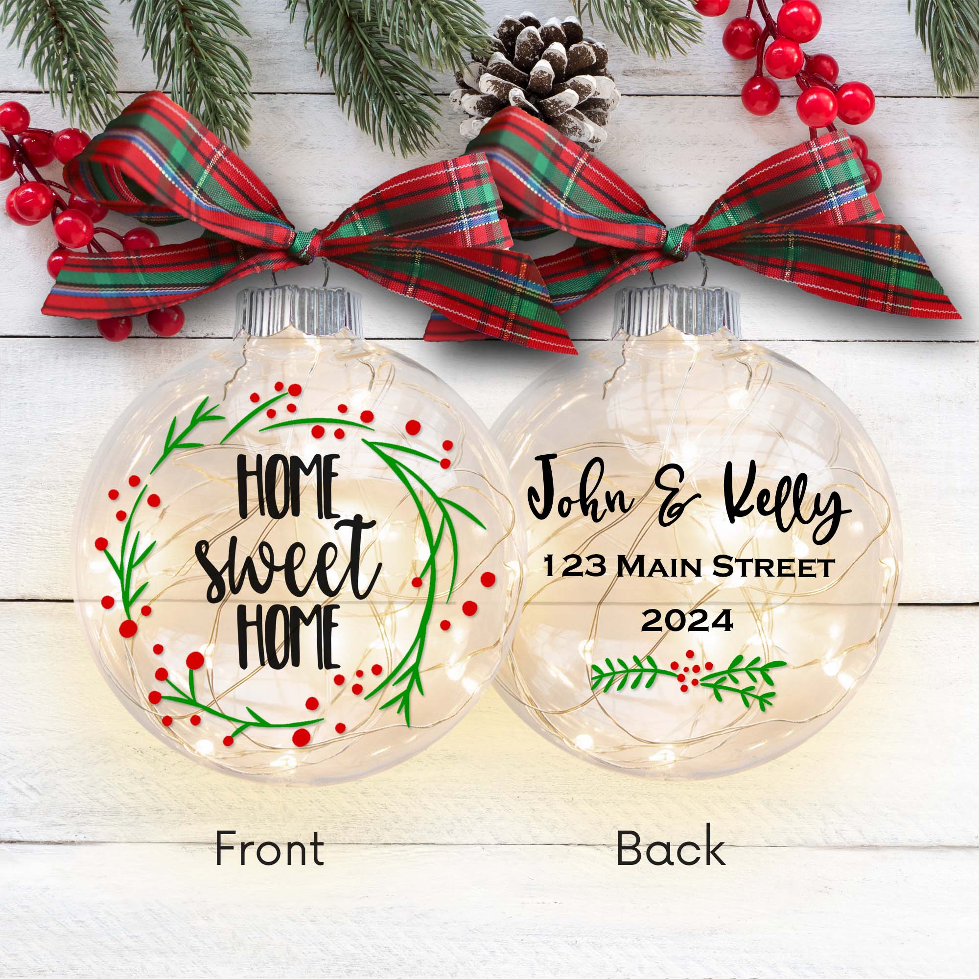 Personalized Home Sweet Home Lighted Christmas Ornament - Names & Address - Firefly Wishes