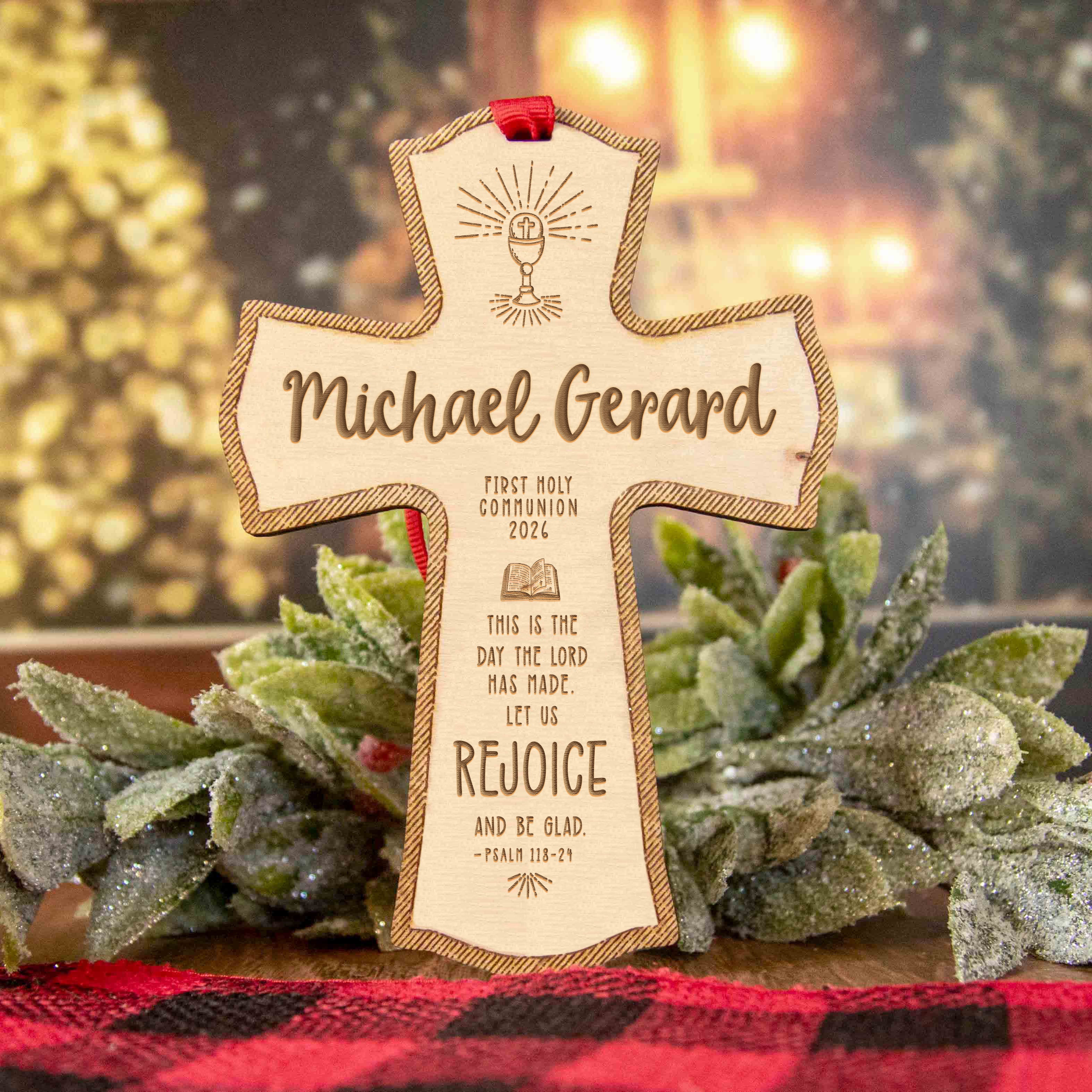 First Holy Communion Wood Cross Ornament