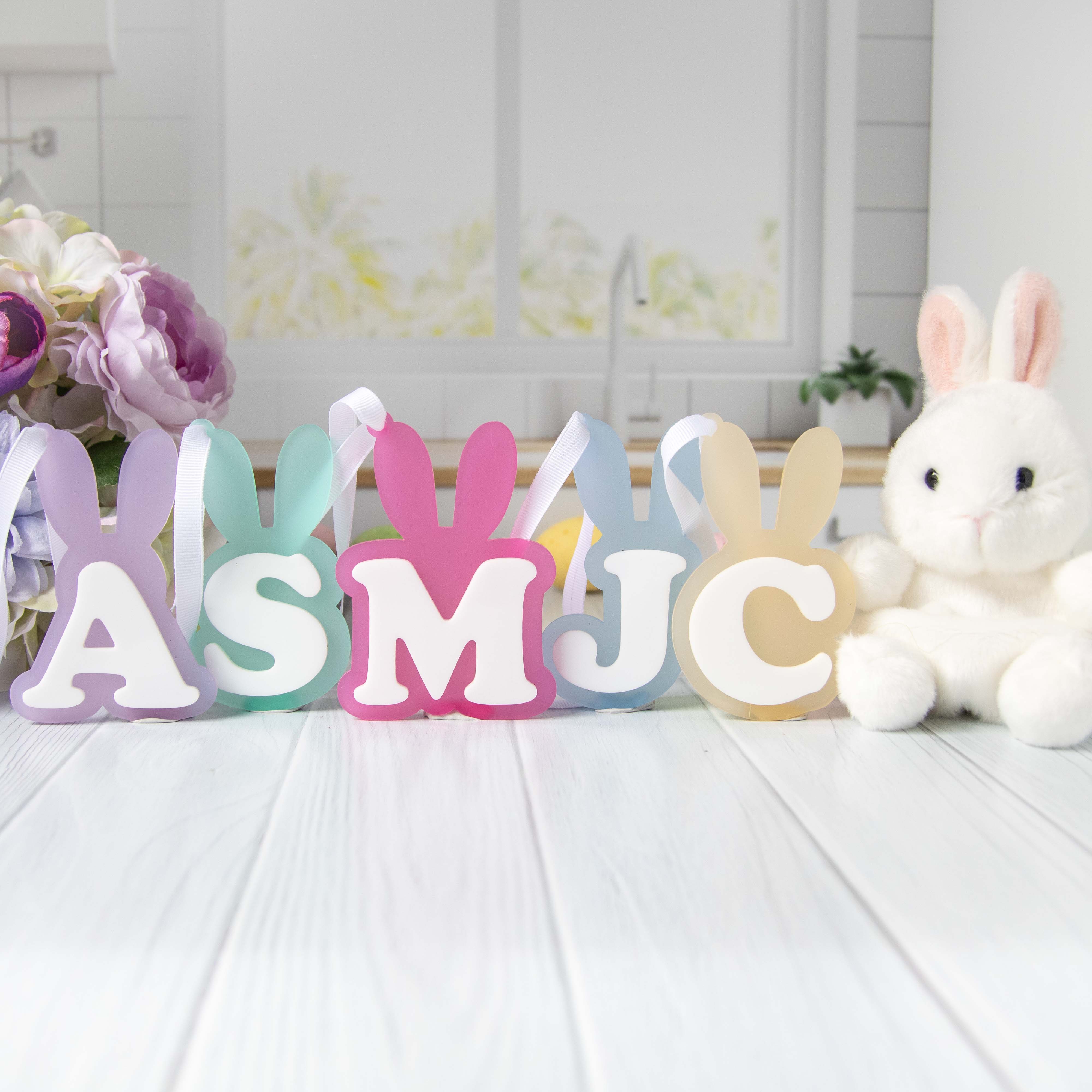 Easter Basket Name Tags, Bunny Ear Monogram Ornament, Personalized Easter Decoration