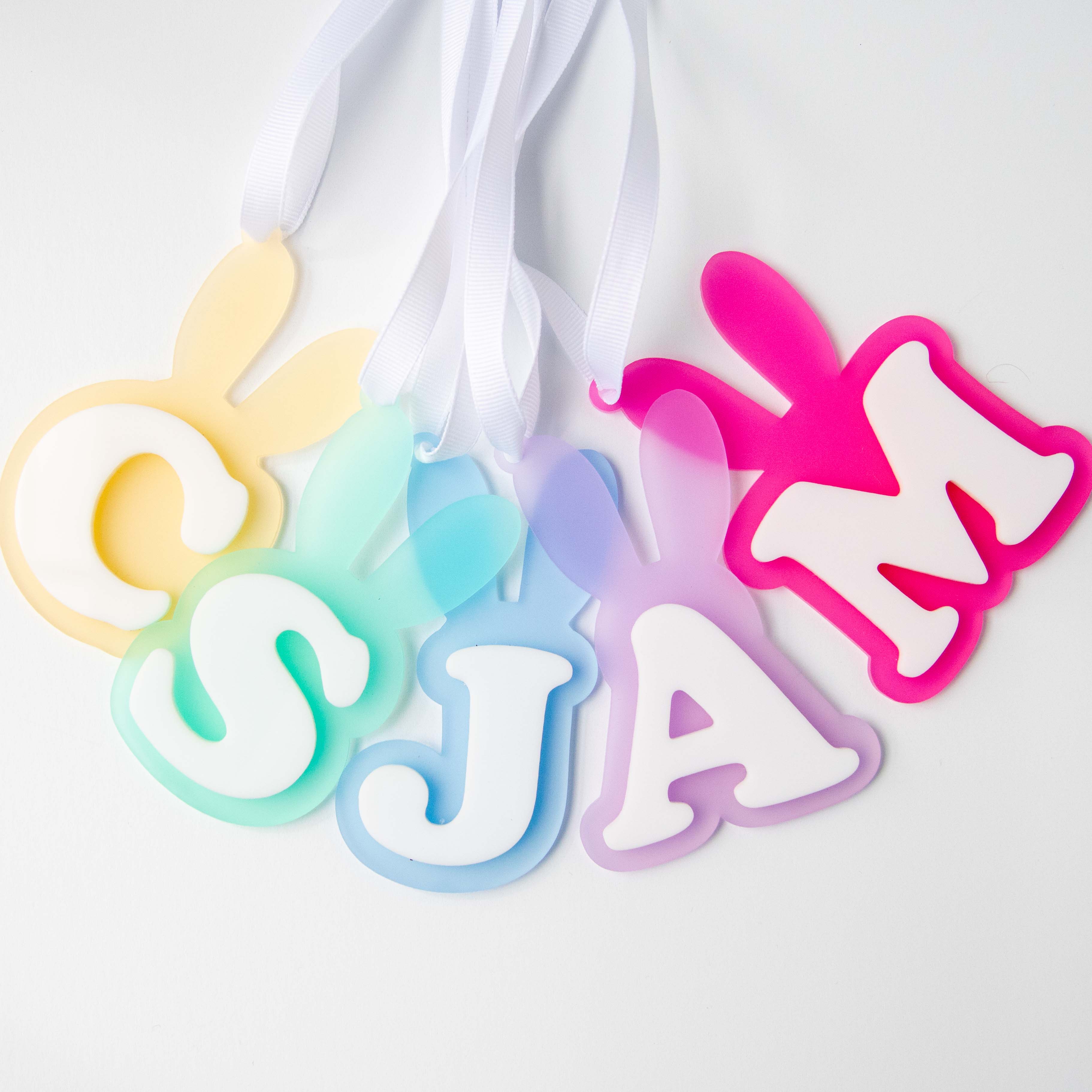 Easter Basket Name Tags, Bunny Ear Monogram Ornament, Personalized Easter Decoration