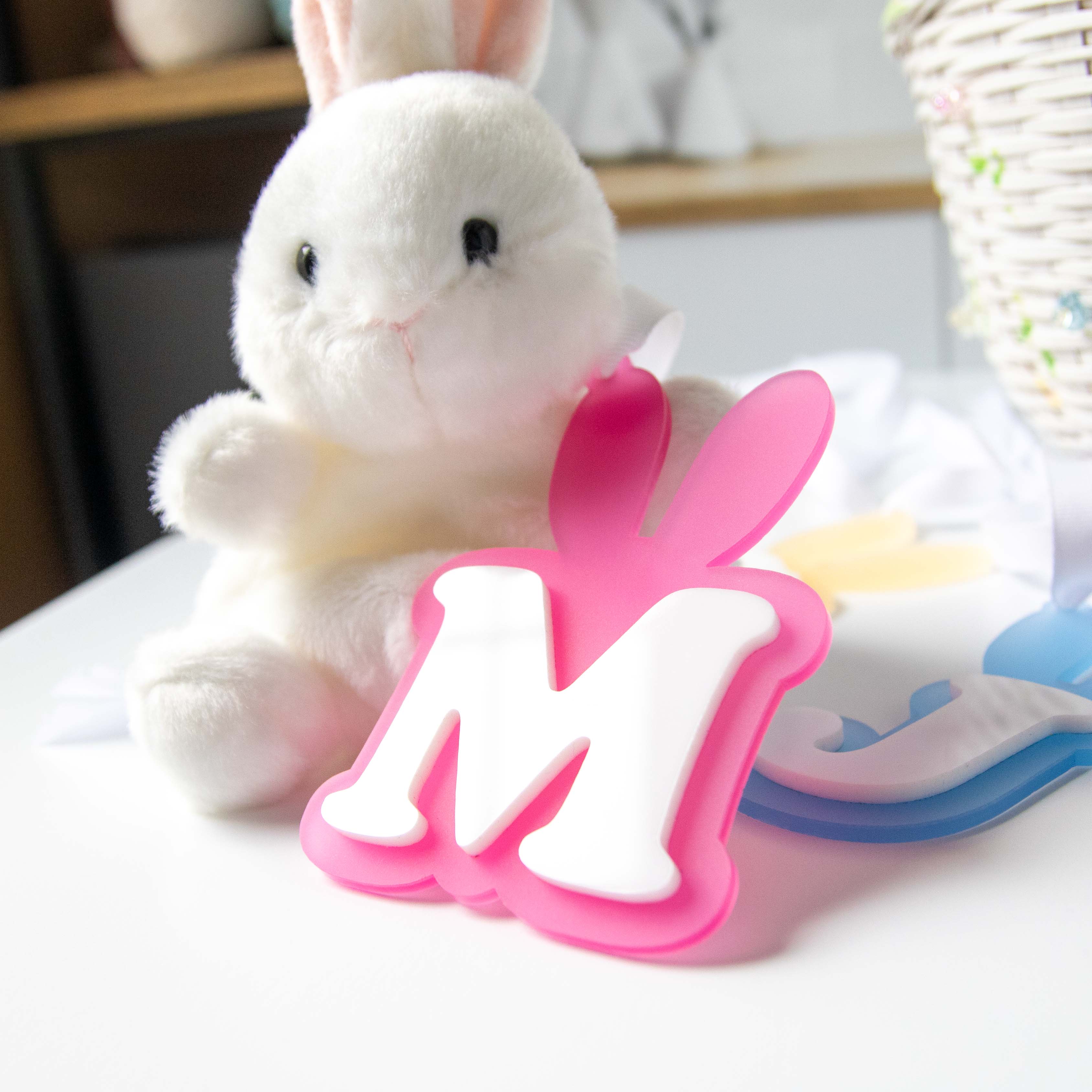 Easter Basket Name Tags, Bunny Ear Monogram Ornament, Personalized Easter Decoration