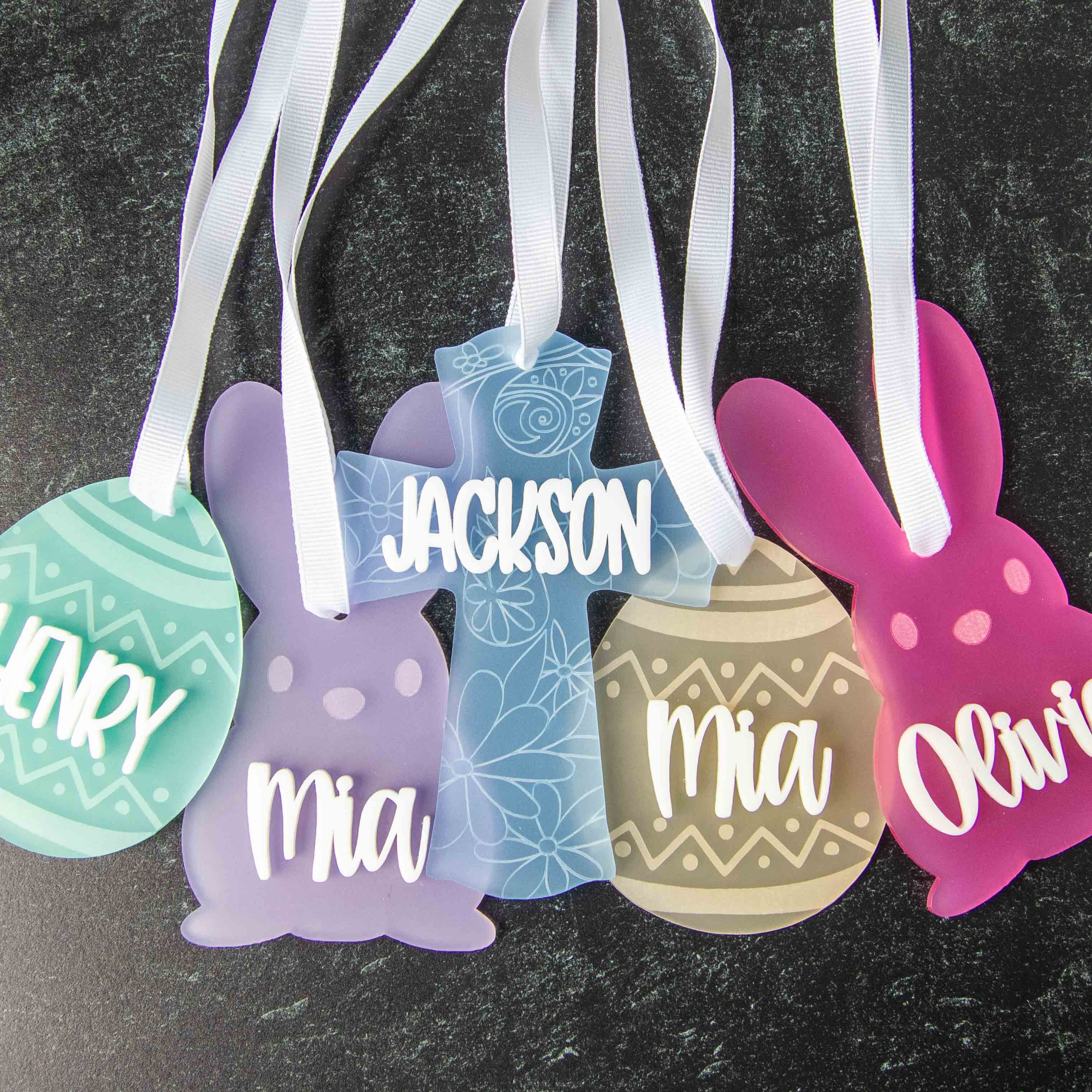 Personalized Easter Basket Tags, Acrylic Easter Name Ornaments, Pastel Easter Gift Tag - Firefly Wishes