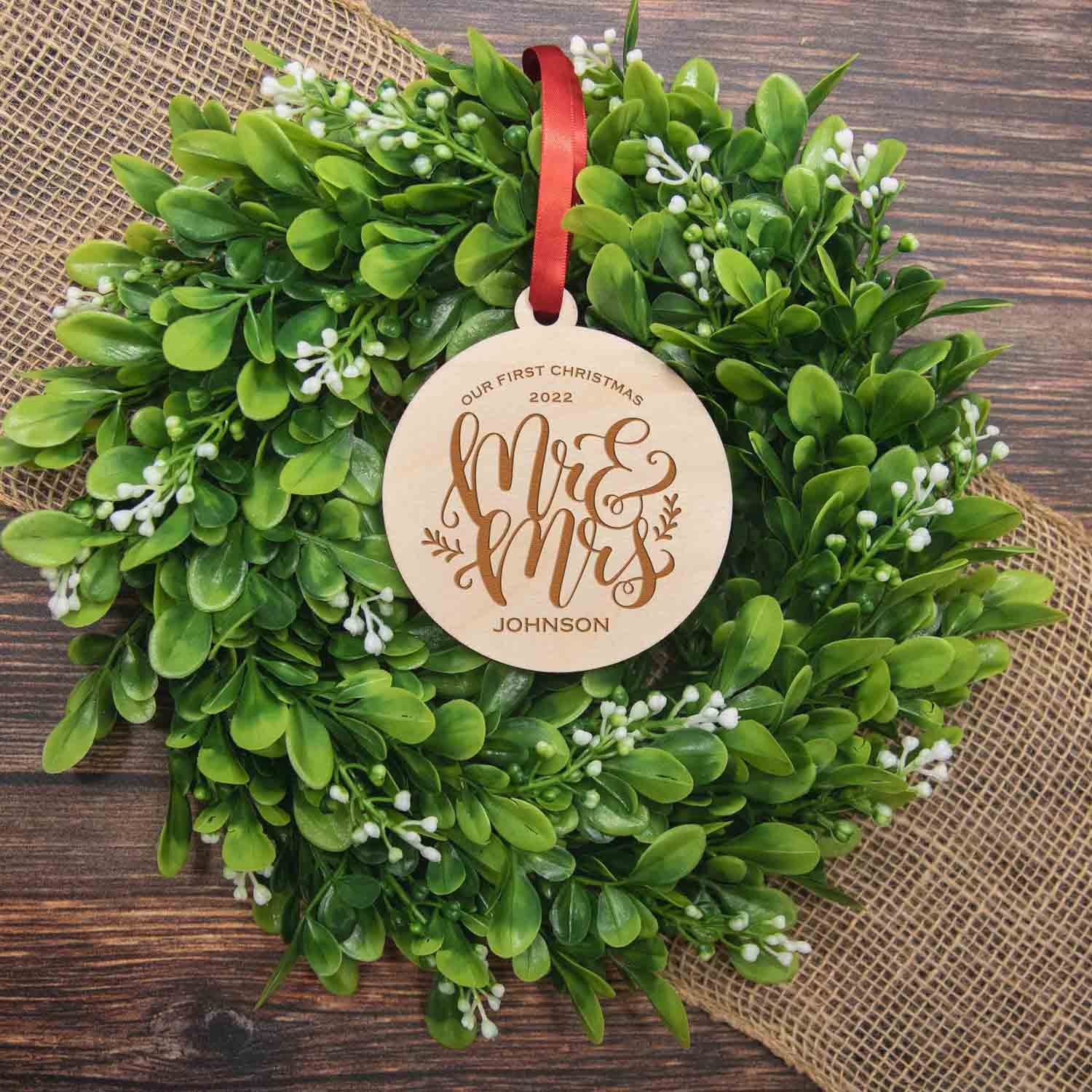 Mr & Mrs Our First Christmas Wood Christmas Ornament