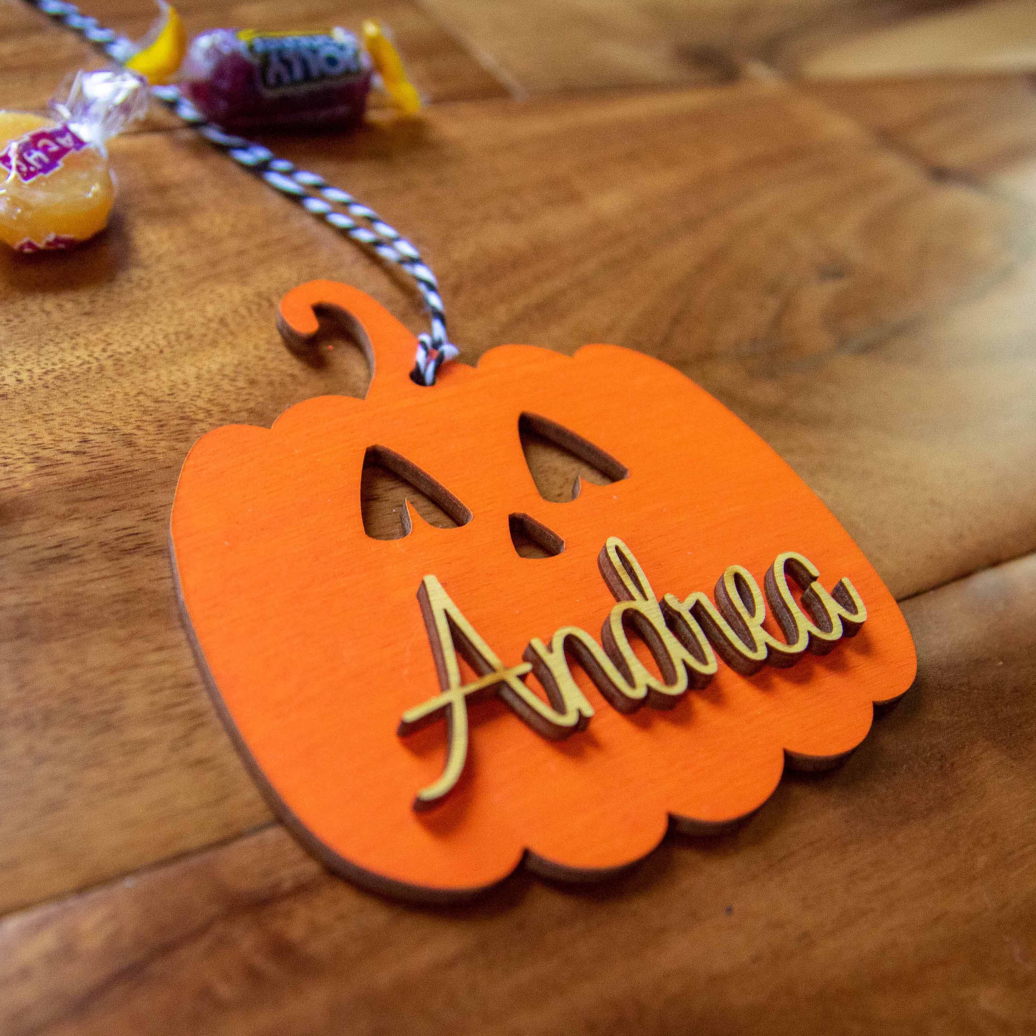 Personalized Halloween Gift Tags – Custom Name Wood Ornaments