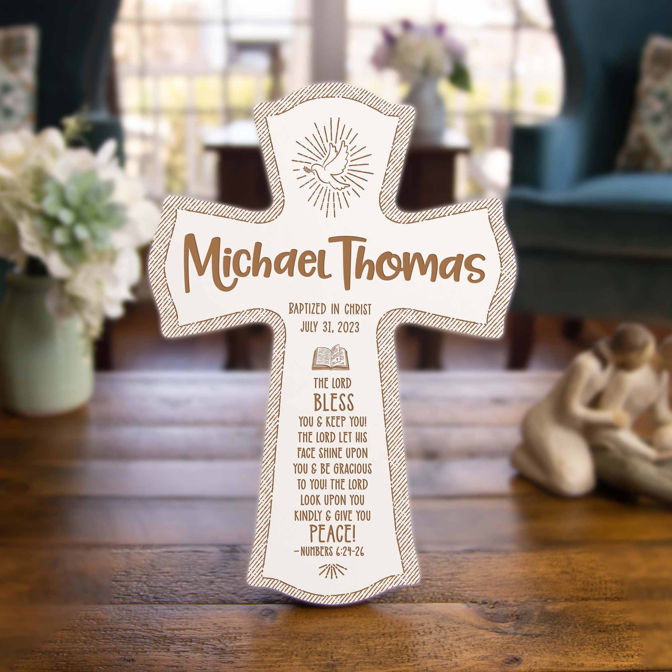 Baptism Personalized Wood Cross - Engraved Baby Name & Date