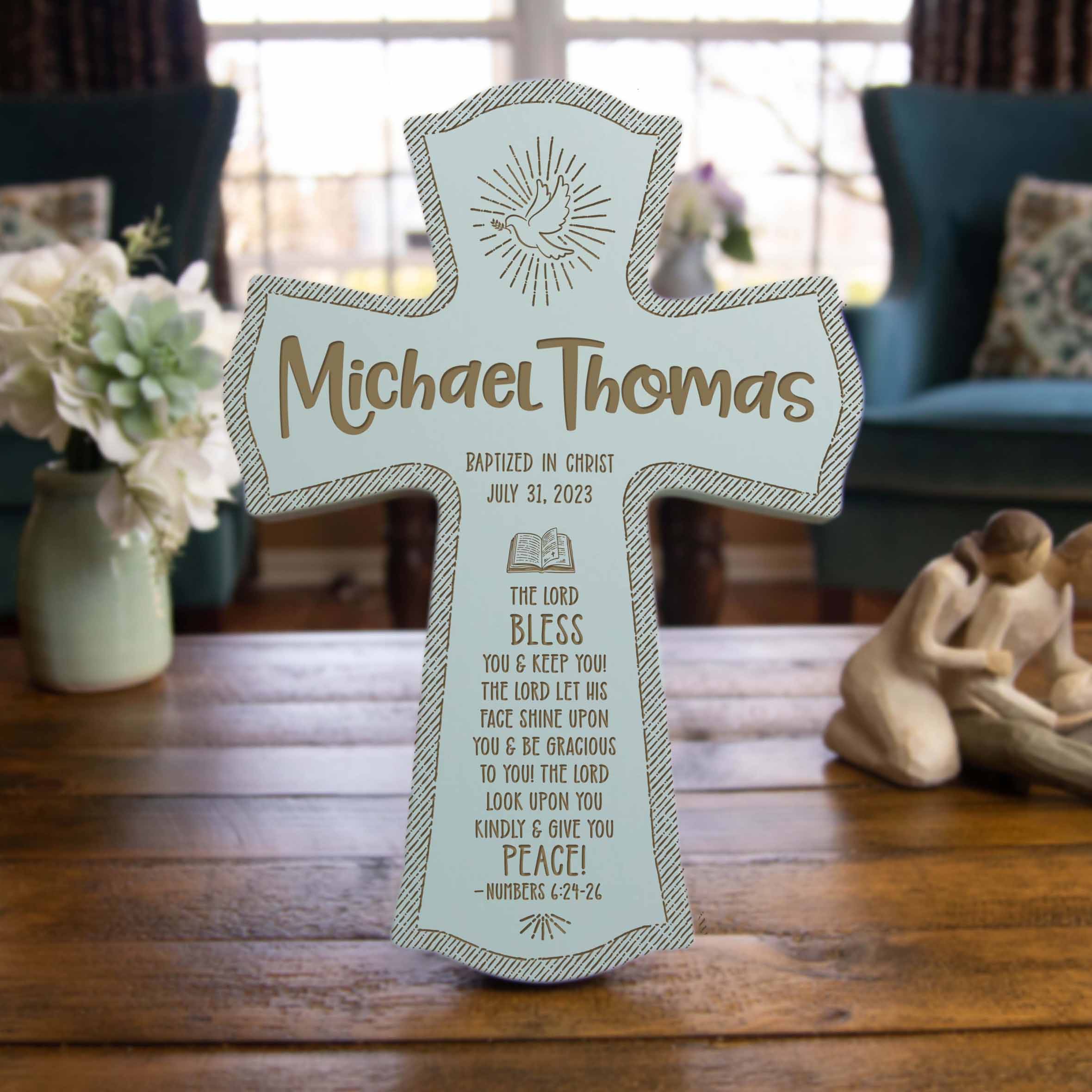 Baptism Personalized Wood Cross - Engraved Baby Name & Date - Firefly Wishes