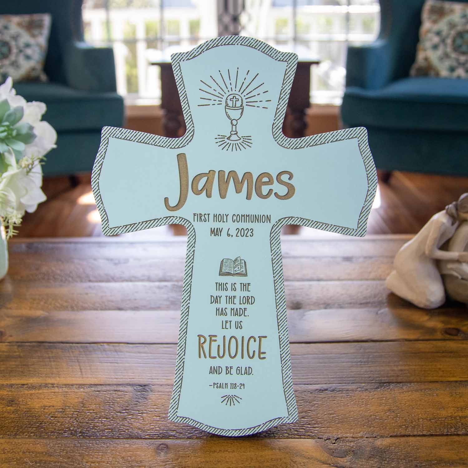 First Holy Communion Personalized Wood Cross - Catholic Keepsake Gift - Firefly Wishes